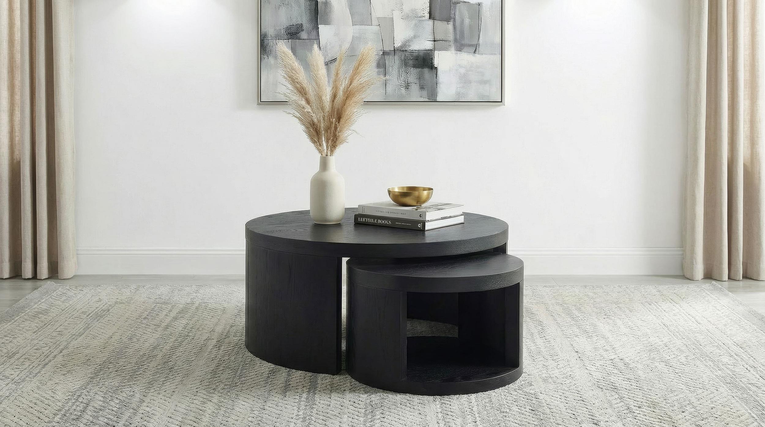 Sweeney 2-piece Round Wood Occasional Nesting Table Set Black - Image 2