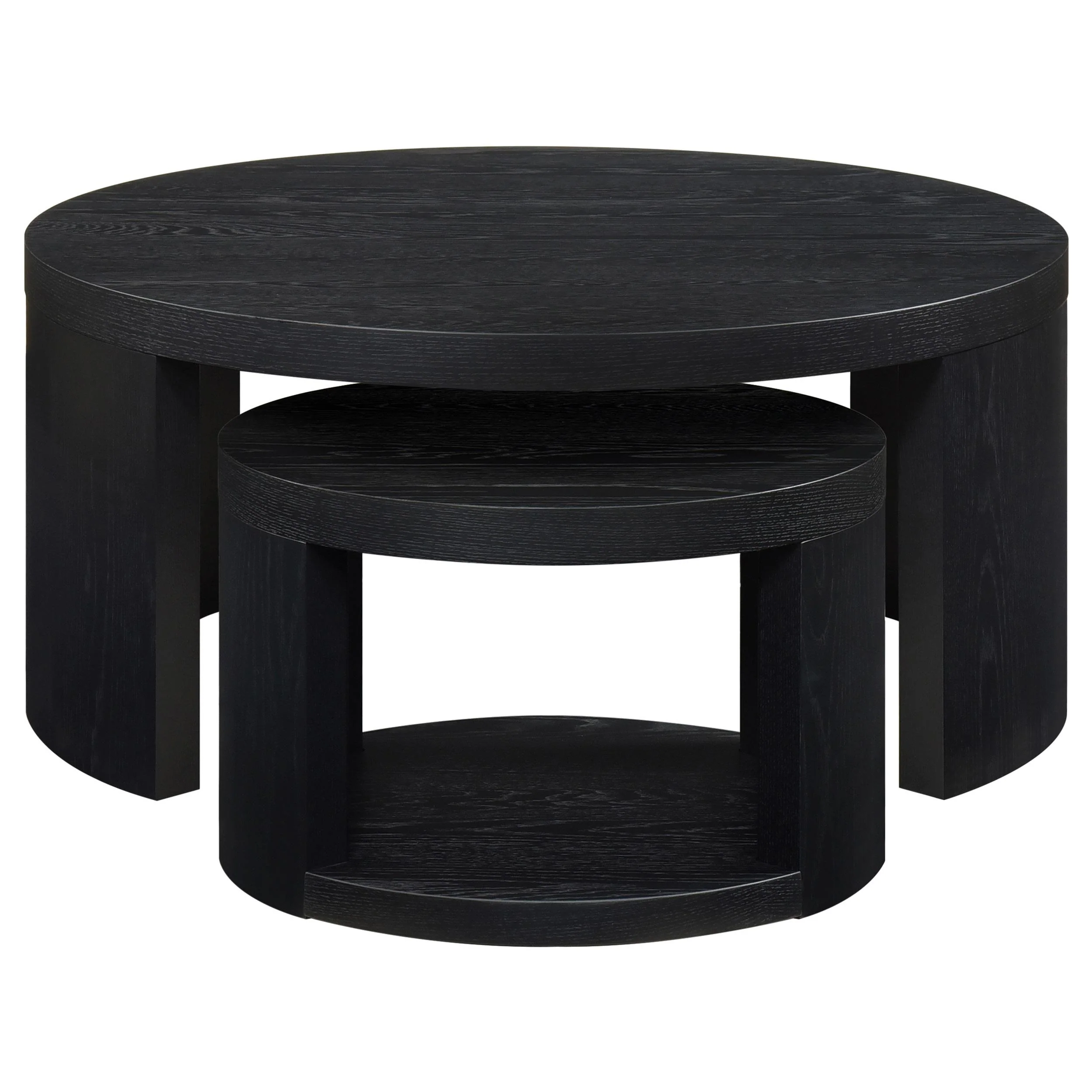 Sweeney 2-piece Round Wood Occasional Nesting Table Set Black - Image 3
