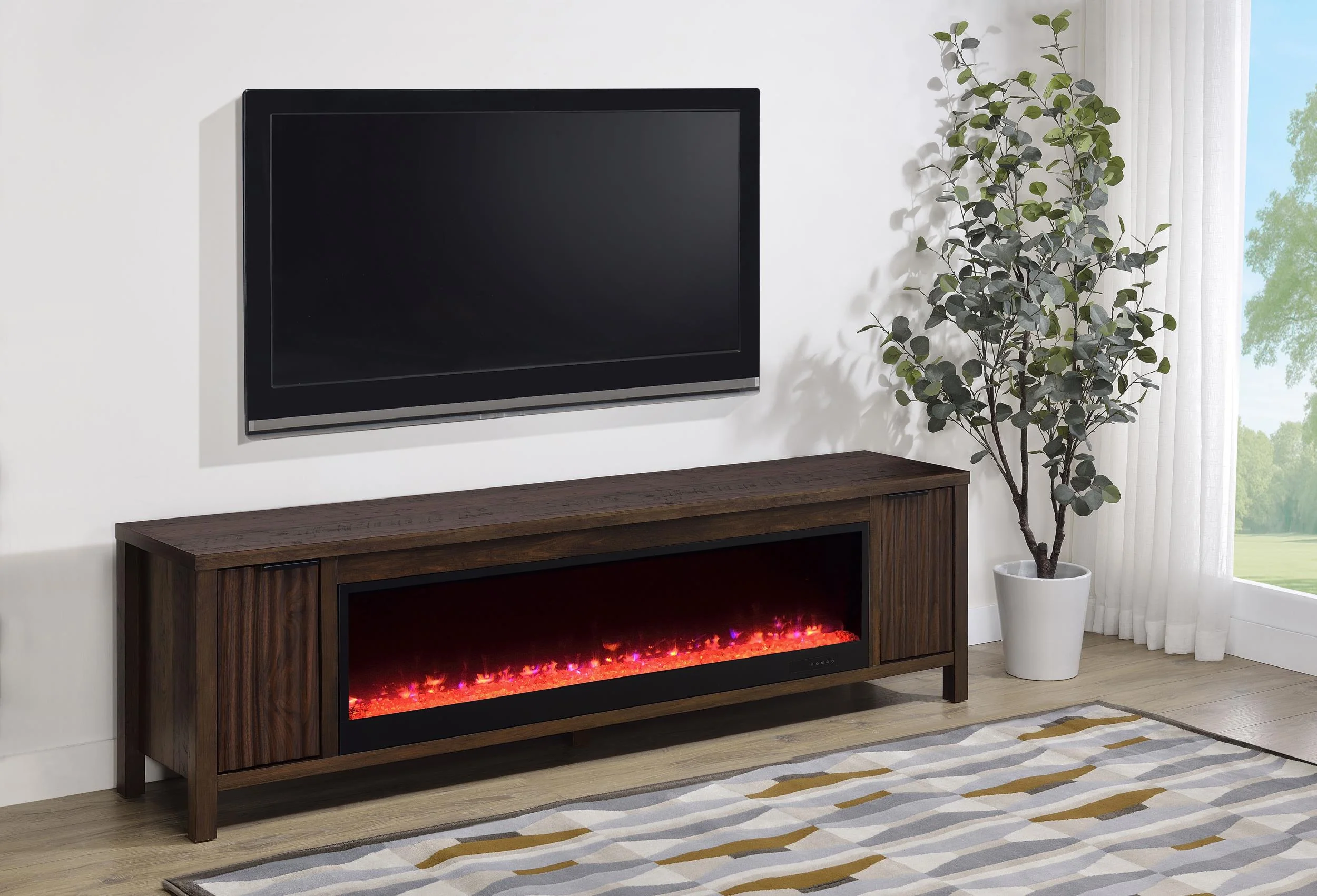 Carey 79-inch TV Stand Fireplace Media Console Dark Pine - Image 2