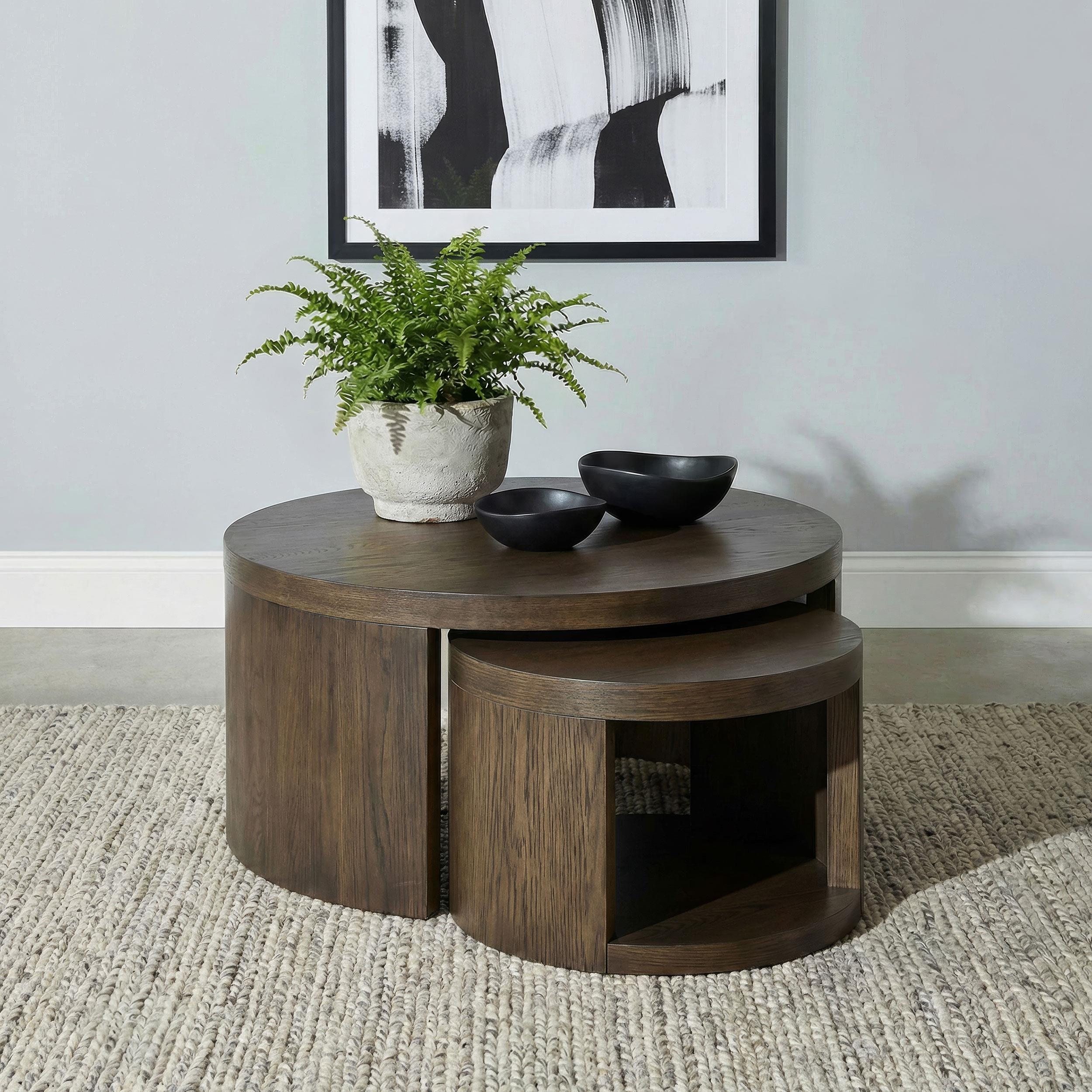 Sweeney 2-piece Round Wood Occasional Nesting Table Set Dark Walnut - Image 2