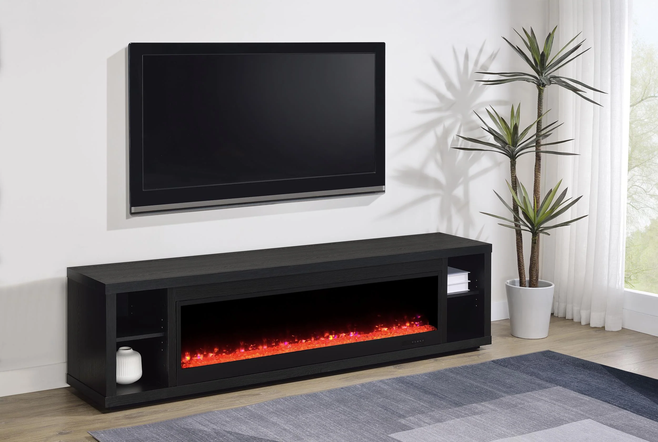 Deiter 79-inch TV Stand Fireplace Media Console Black - Image 2