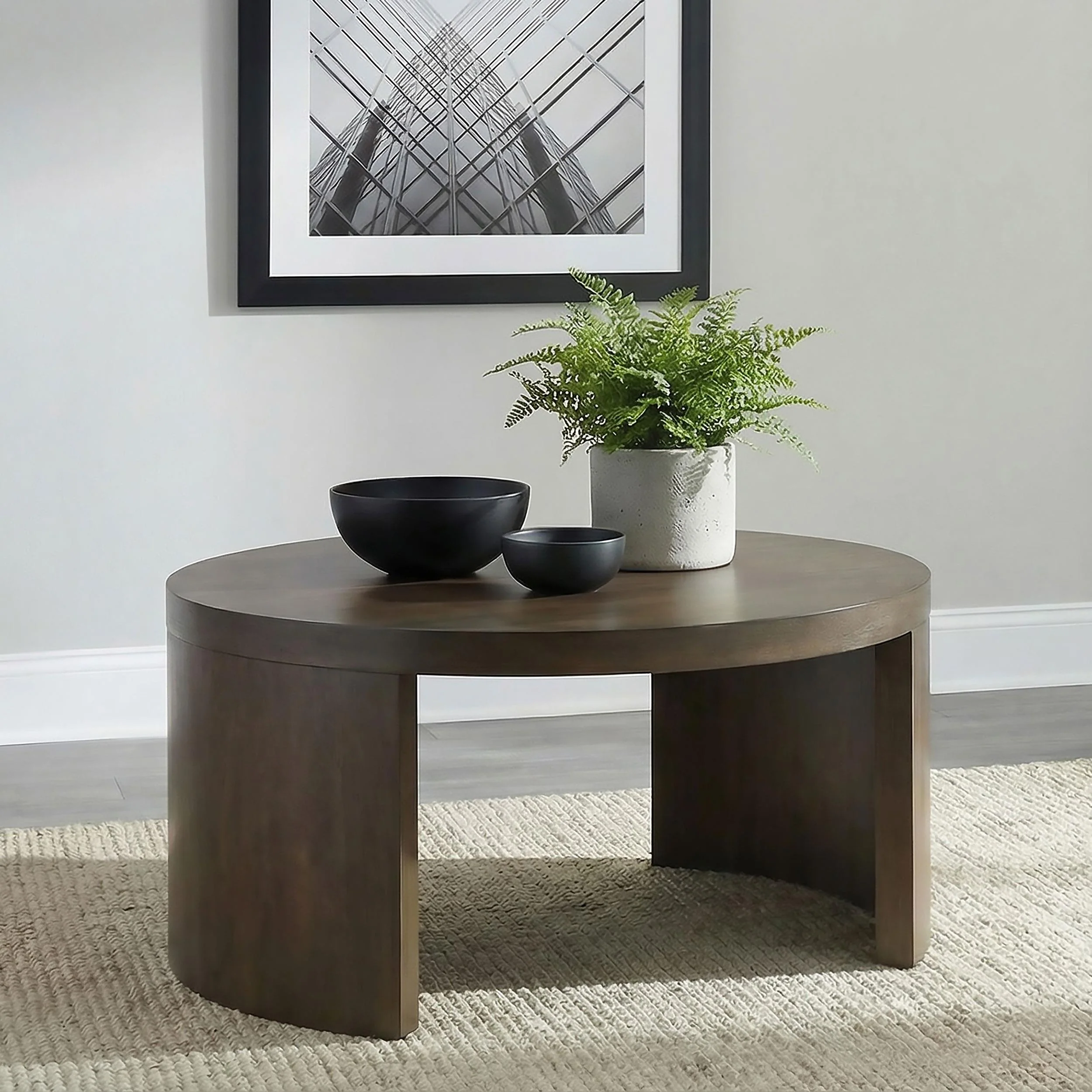 Sweeney 39-inch Round Wood Occasional Cocktail Coffee Table Dark Walnut - Image 2
