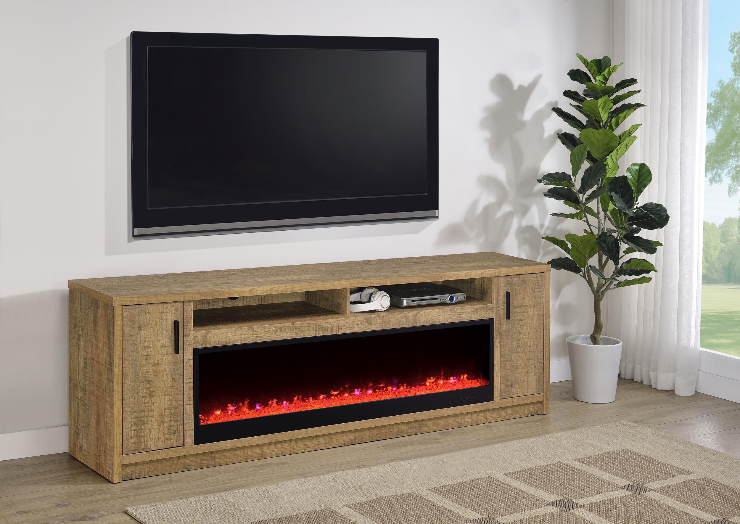 Eddy 79-inch 2-door TV Stand Fireplace Media Console Mango - Image 2