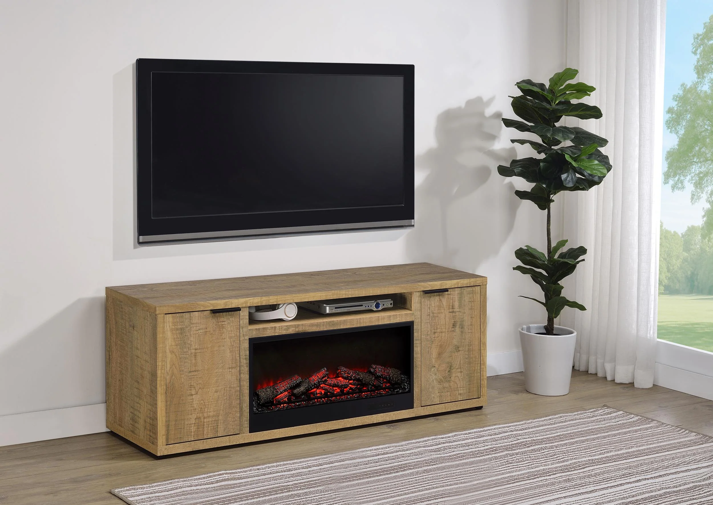 Fuller 60-inch 2-door TV Stand Fireplace Media Console Mango - Image 2