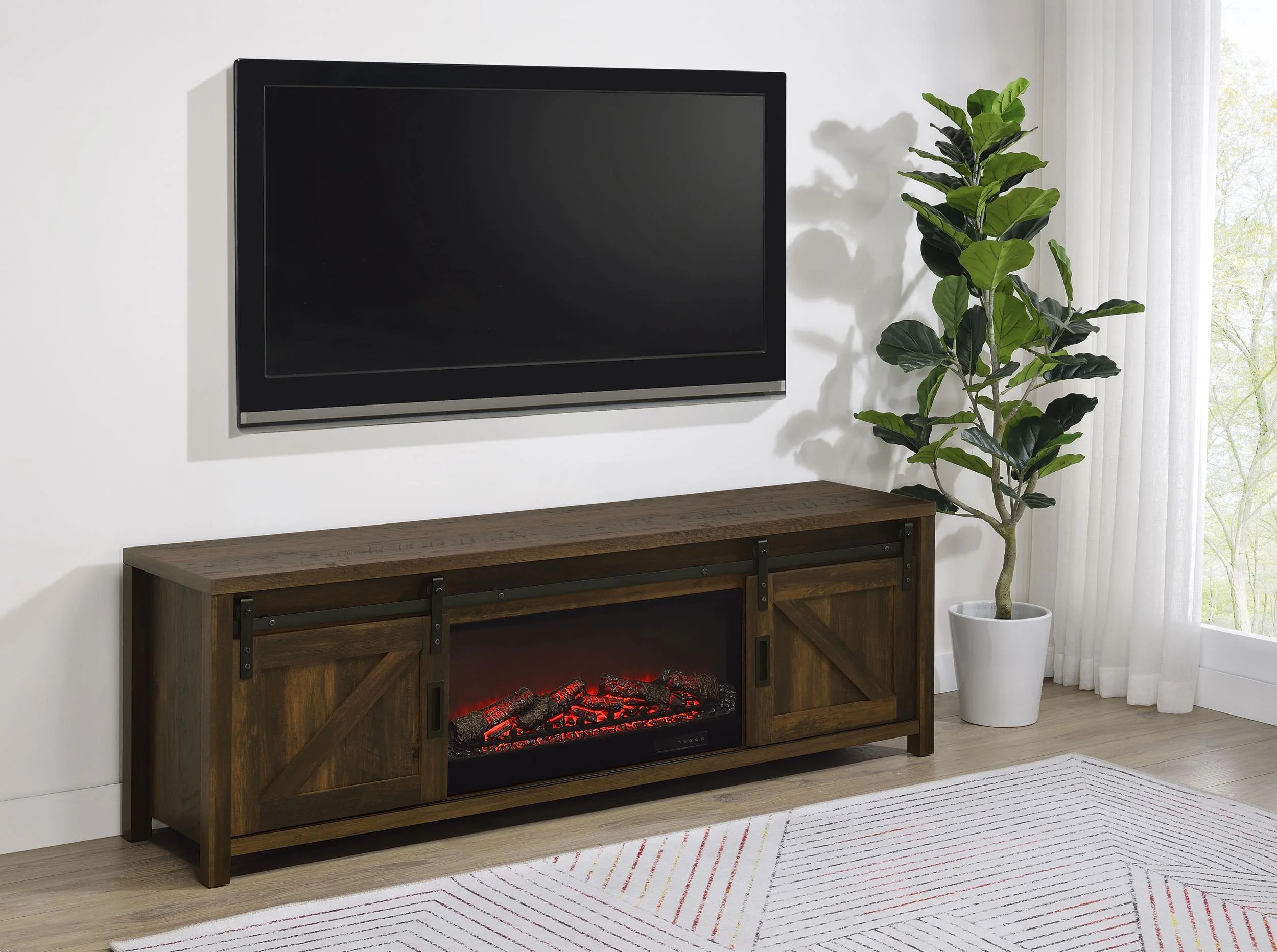 Enfield 71-inch TV Stand Fireplace Media Console Dark Pine - Image 2