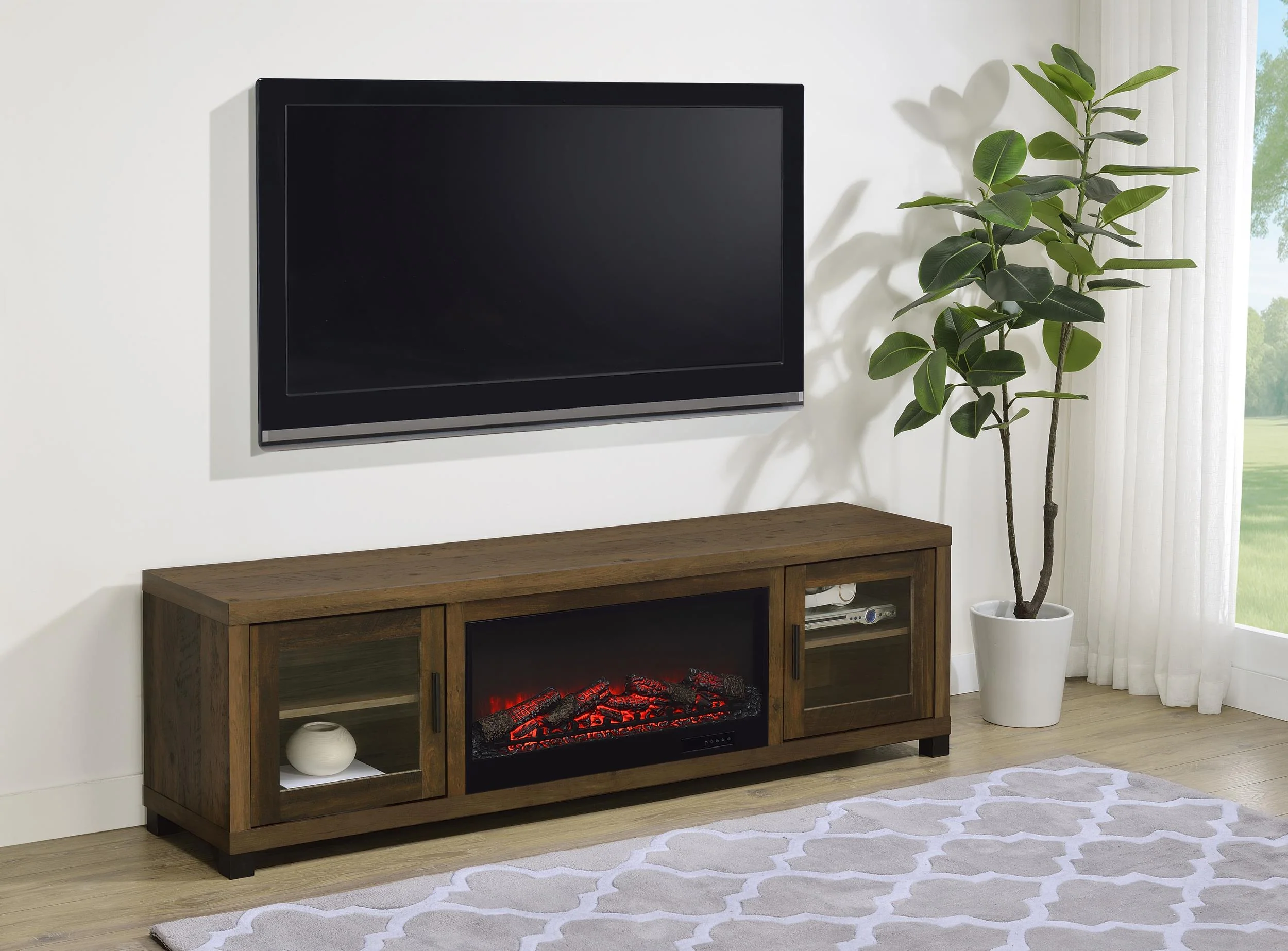 Havering 71-inch TV Stand Fireplace Media Console Dark Pine - Image 2