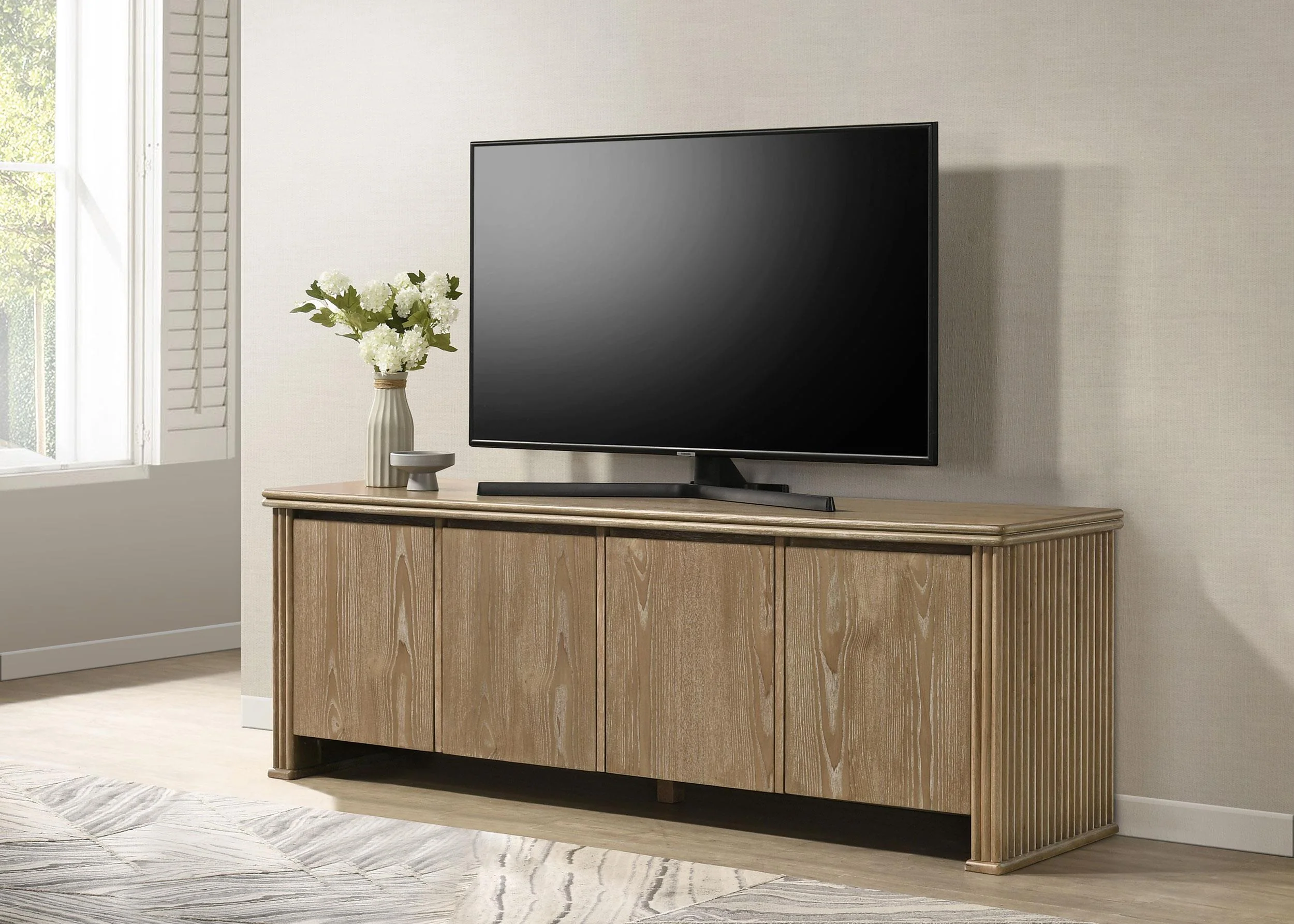 Adina 70-inch TV Stand Media Console Distressed Light Brown - Image 2