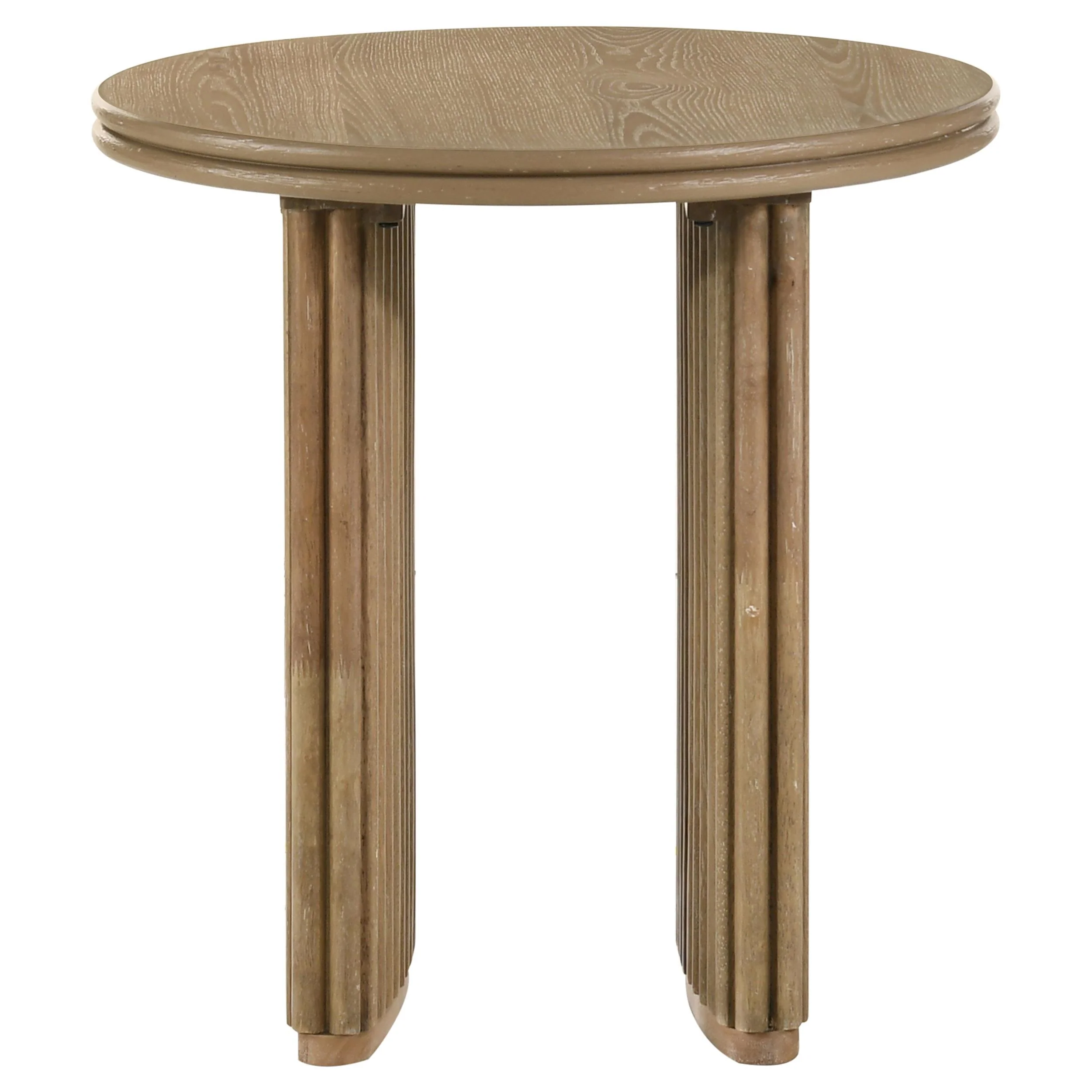 Adina Round Wood Side End Table Distressed Light Brown - Image 2