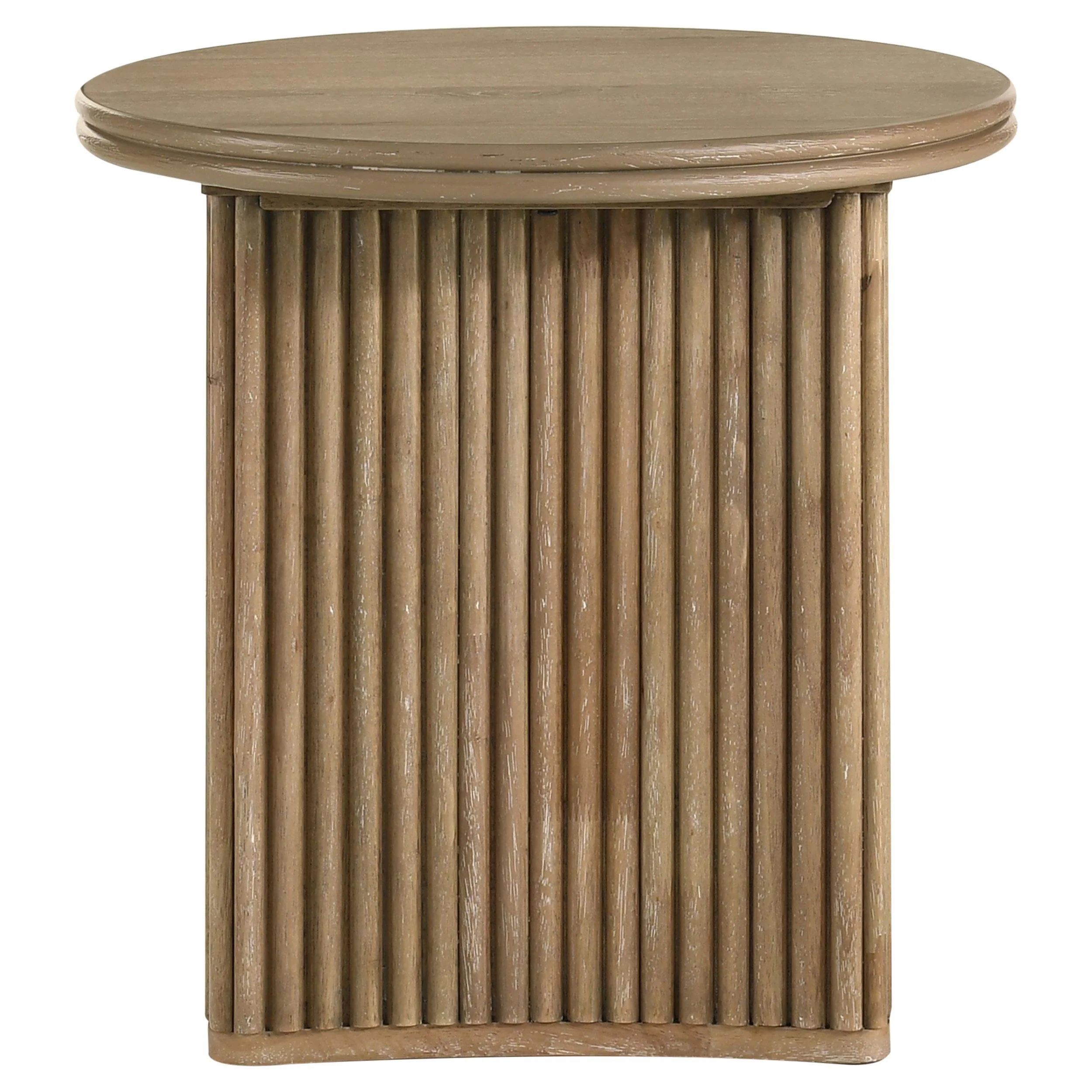 Adina Round Wood Side End Table Distressed Light Brown - Image 3