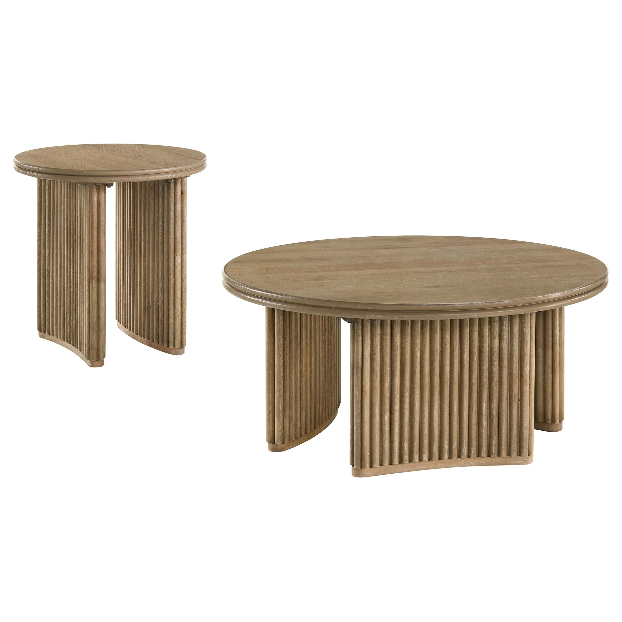 Adina 2-piece Round Coffee Table Set Distressed Light Brown - Image 2