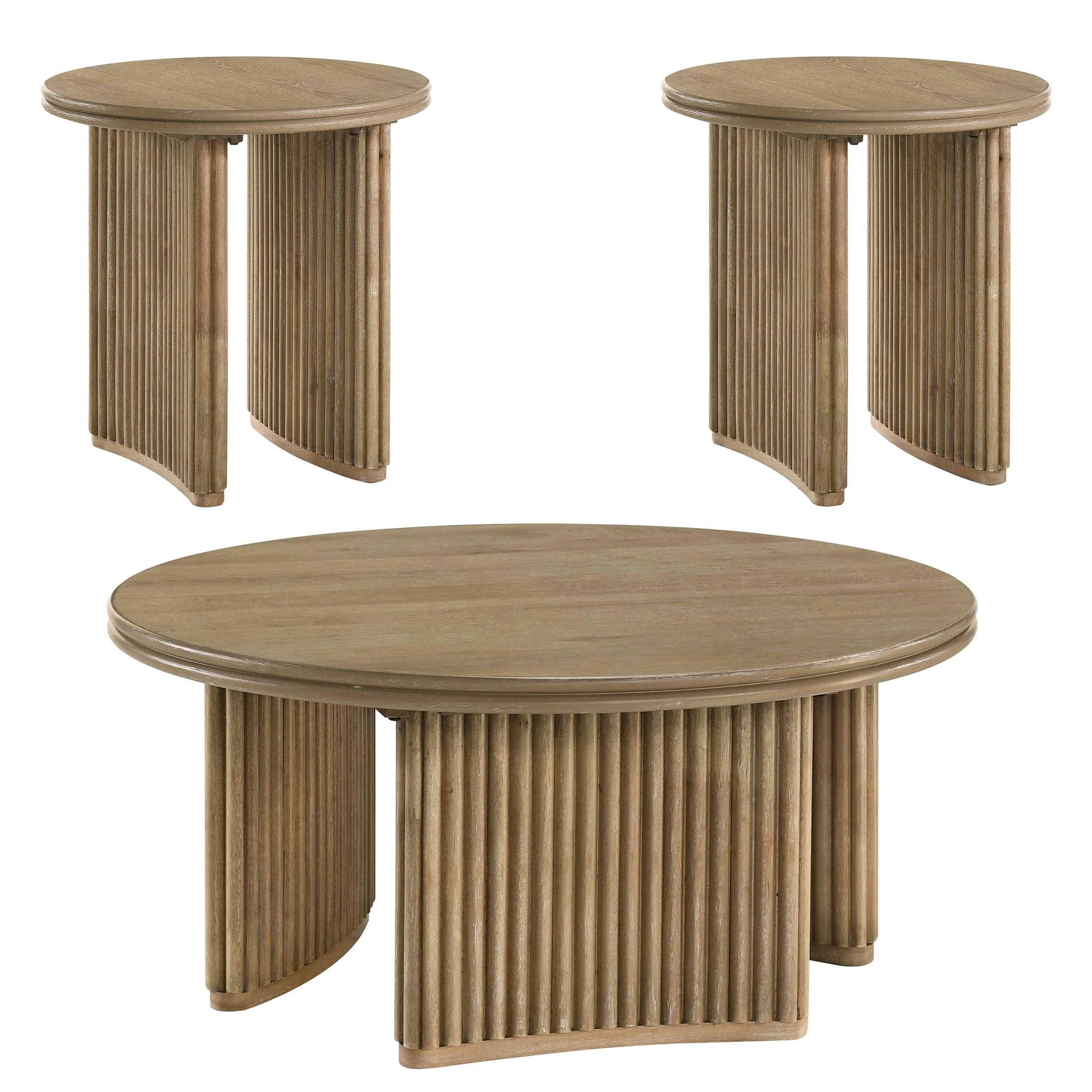 Adina 3-piece Round Coffee Table Set Distressed Light Brown - Image 2