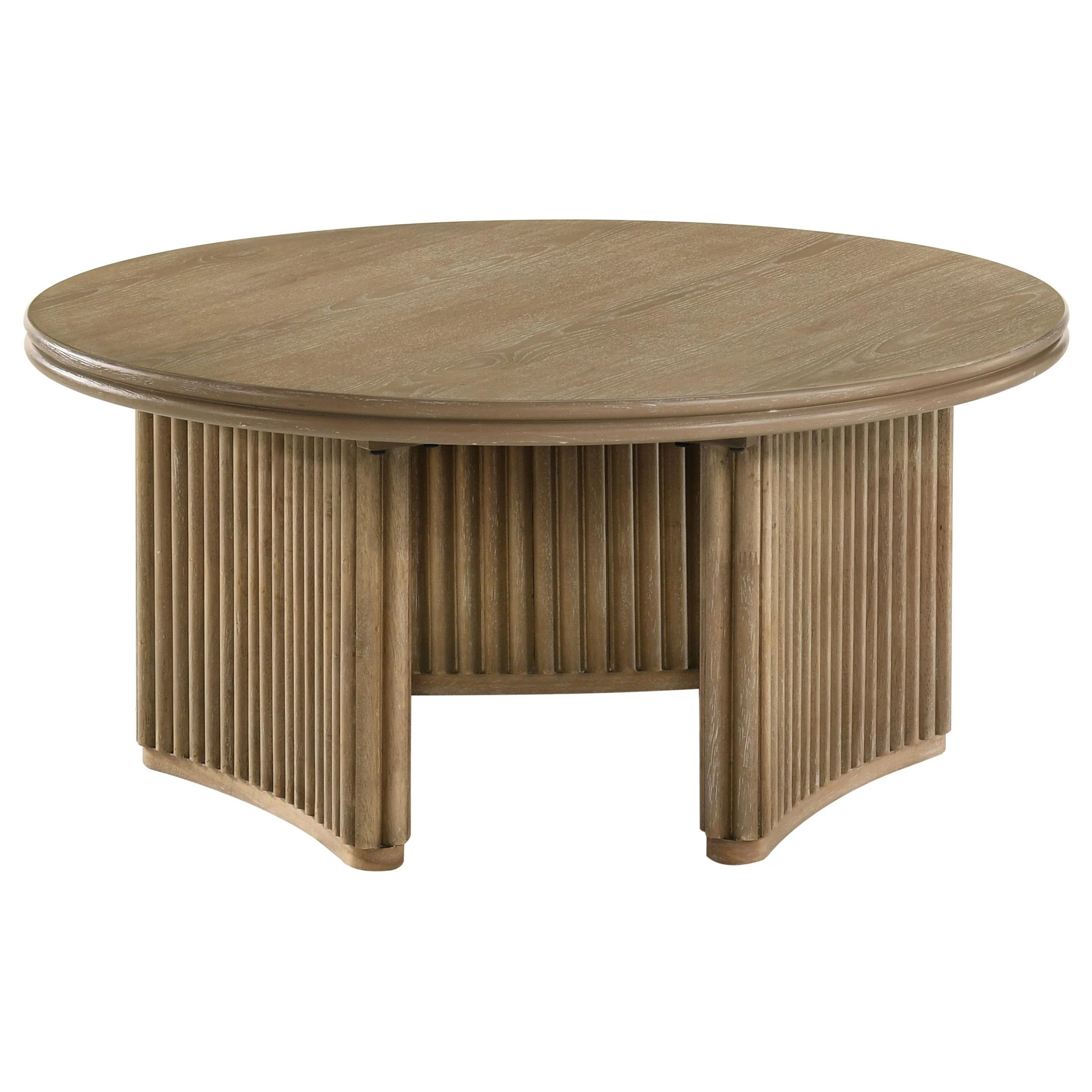 Adina 36-inch Round Wood Coffee Table Distressed Light Brown - Image 2