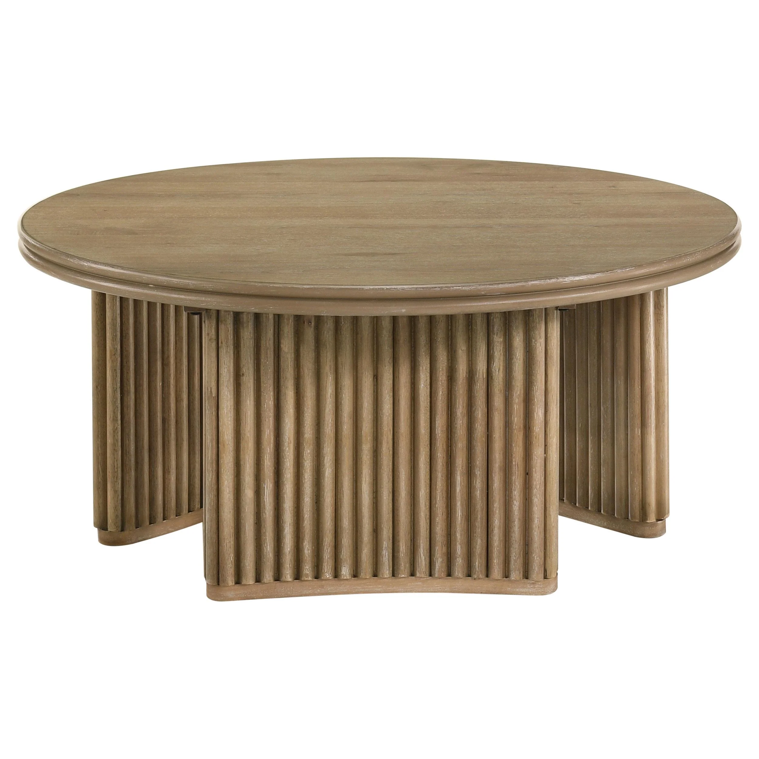 Adina 36-inch Round Wood Coffee Table Distressed Light Brown - Image 3