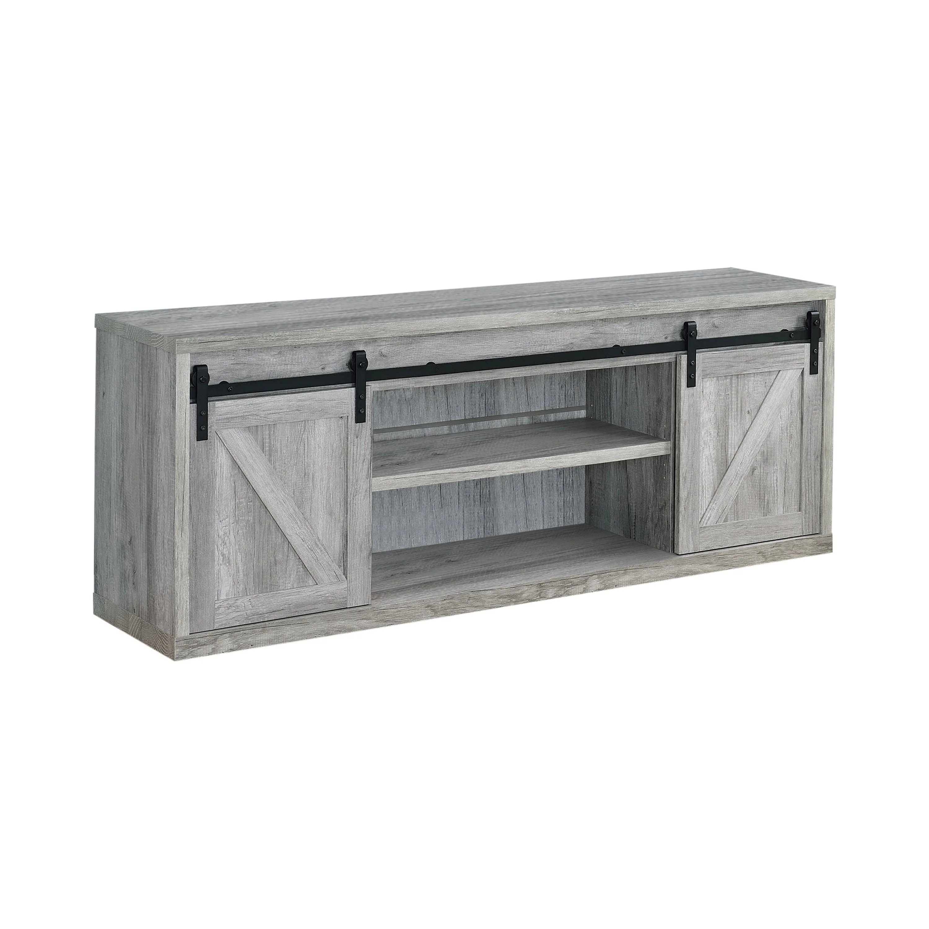 Brockton 71 inch 3 Shelf Sliding Doors TV Console Gray Driftwood - Image 2