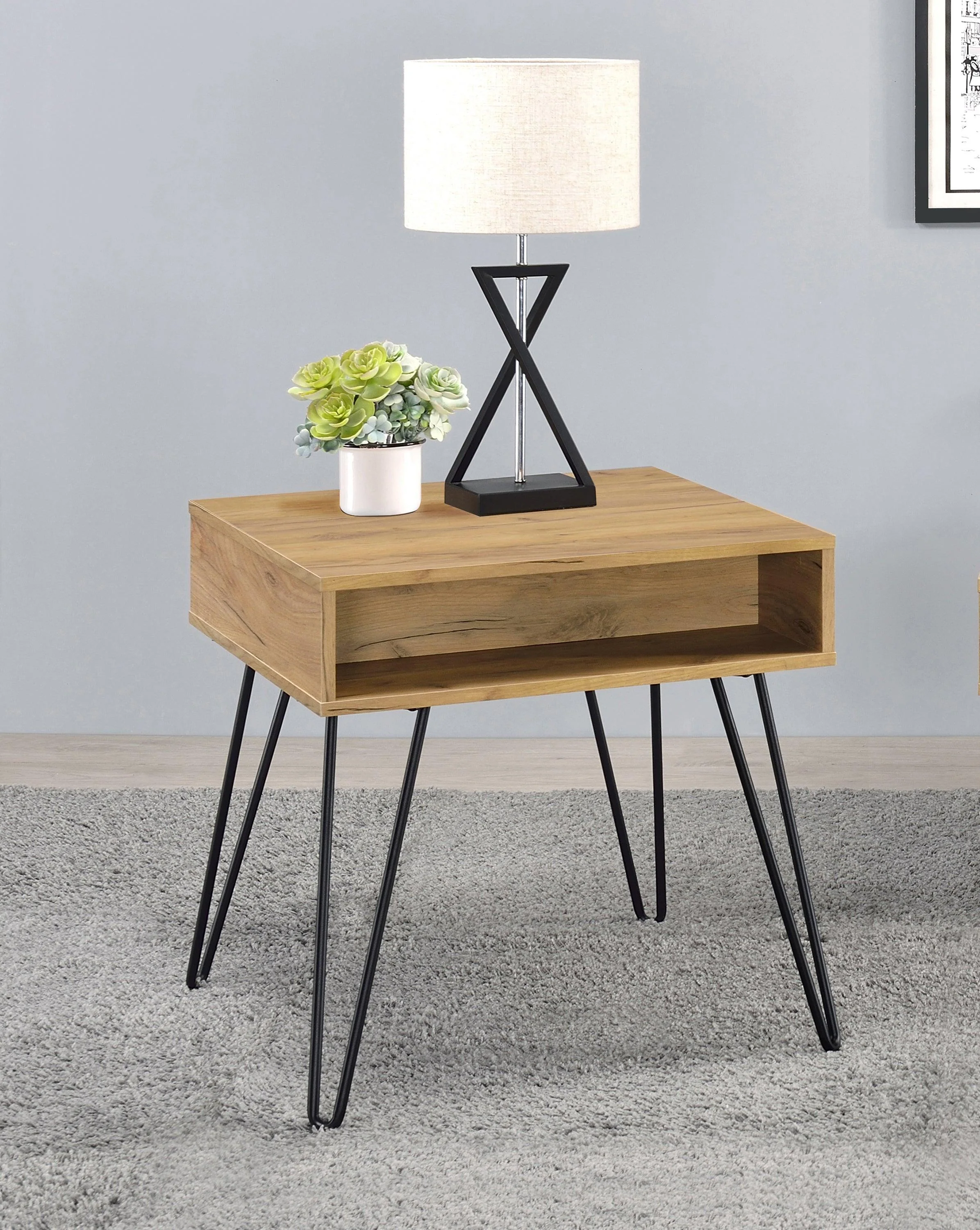 Fanning Square End Table With Open Compartment Golden Oak Black - Image 3