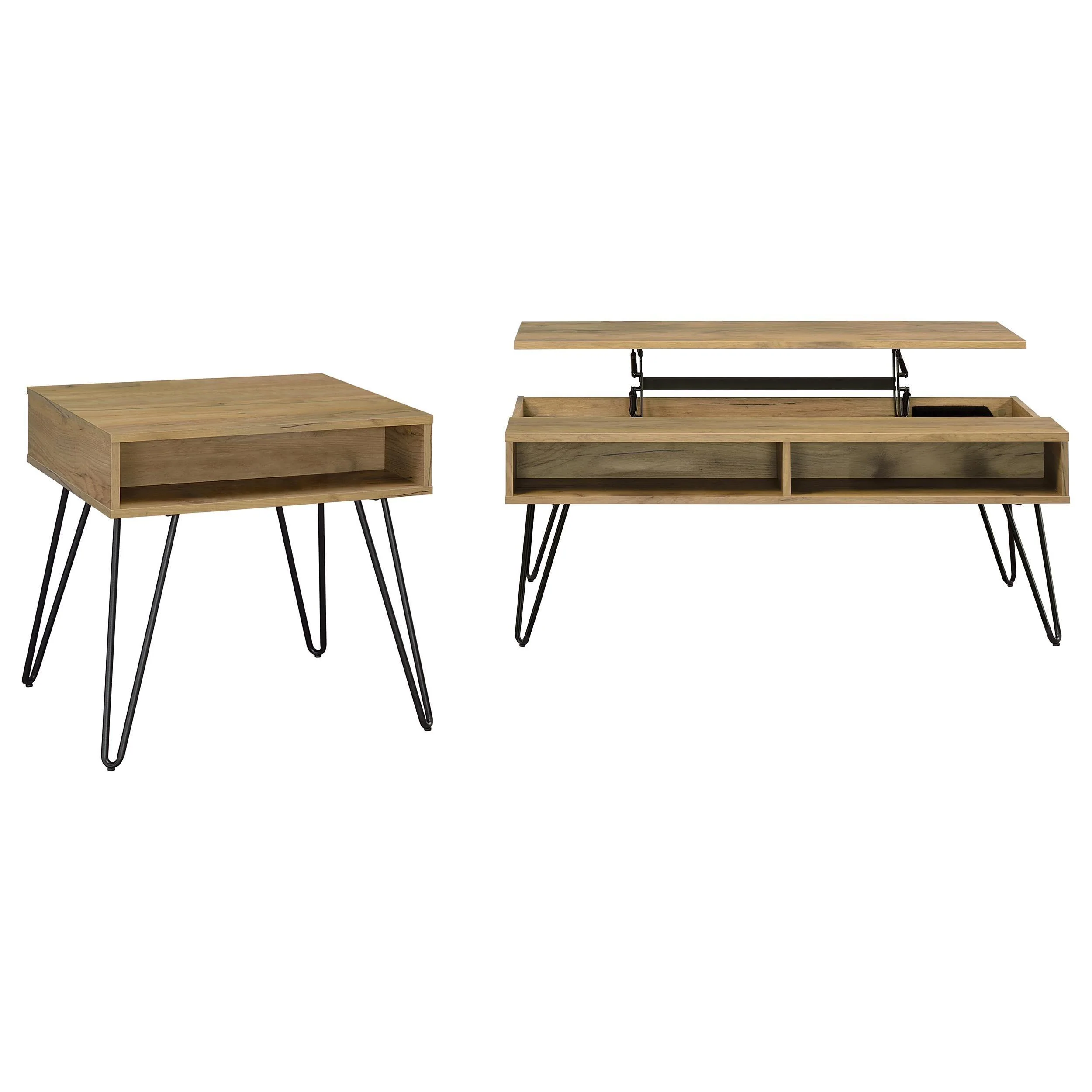 Fanning 2-piece Lift Top Coffee and End Table Set Golden Oak - Image 2