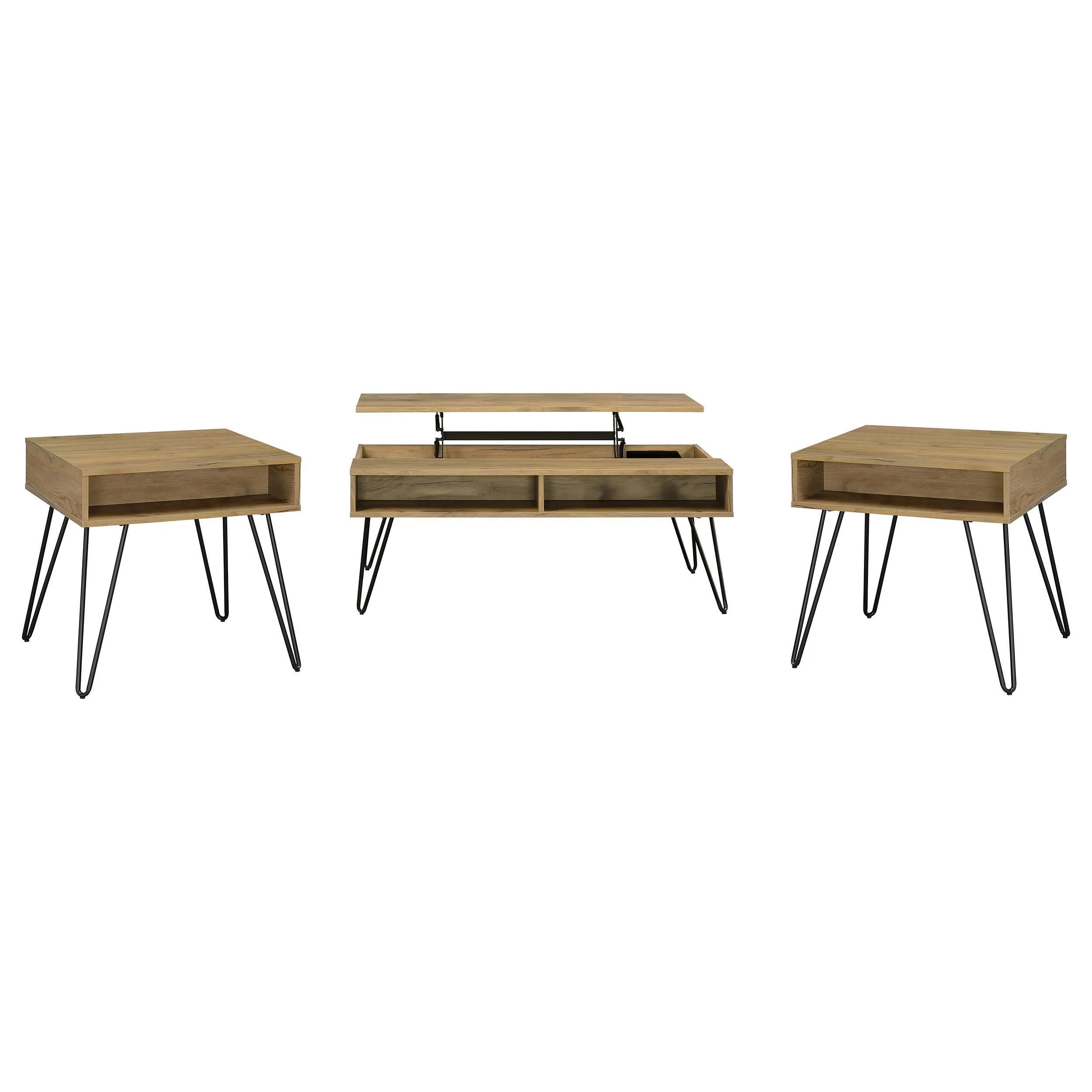 Fanning 3-piece Lift Top Coffee and End Table Set Golden Oak - Image 2
