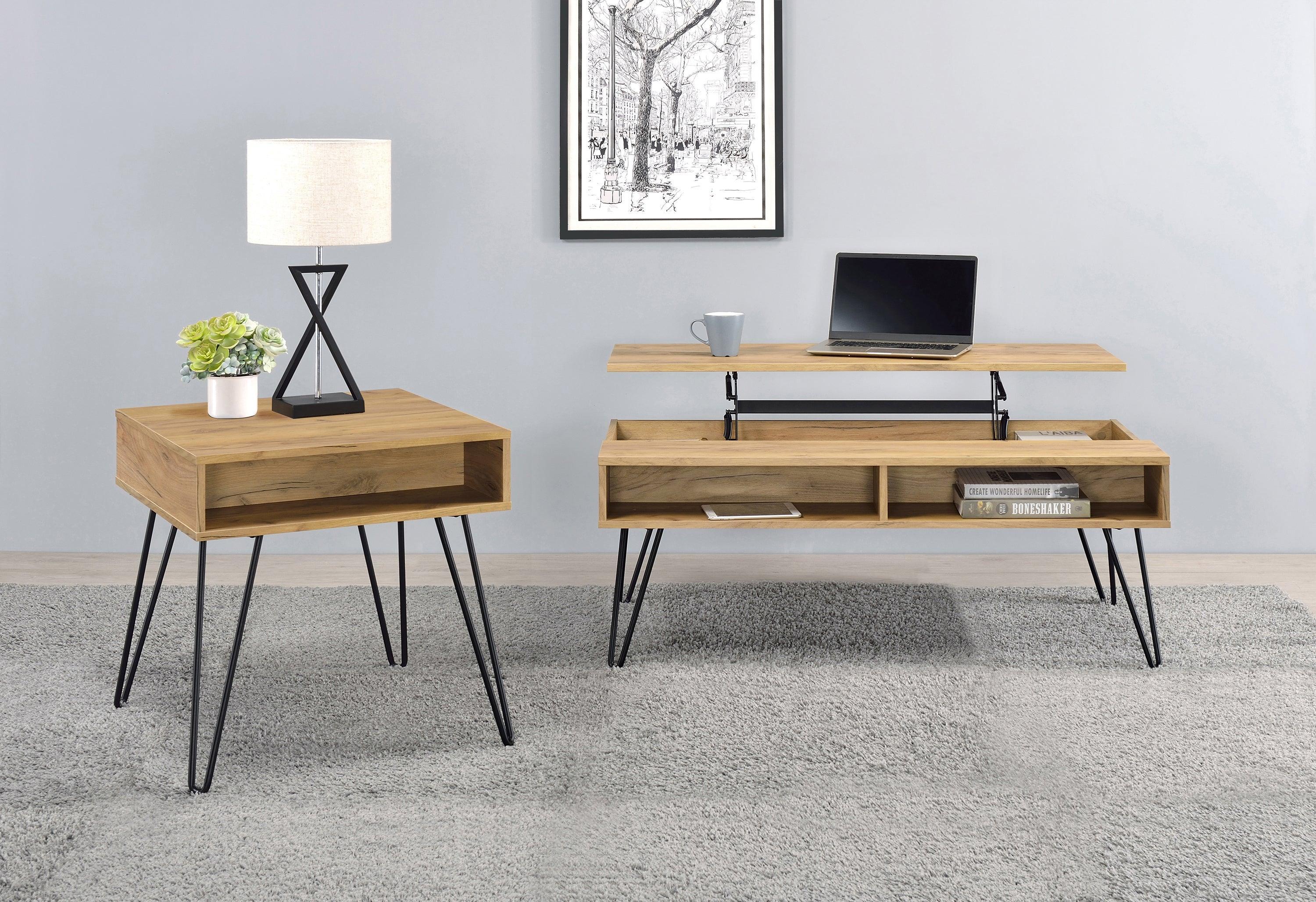 Fanning Lift Top Storage Coffee Table Golden Oak Black - Image 2