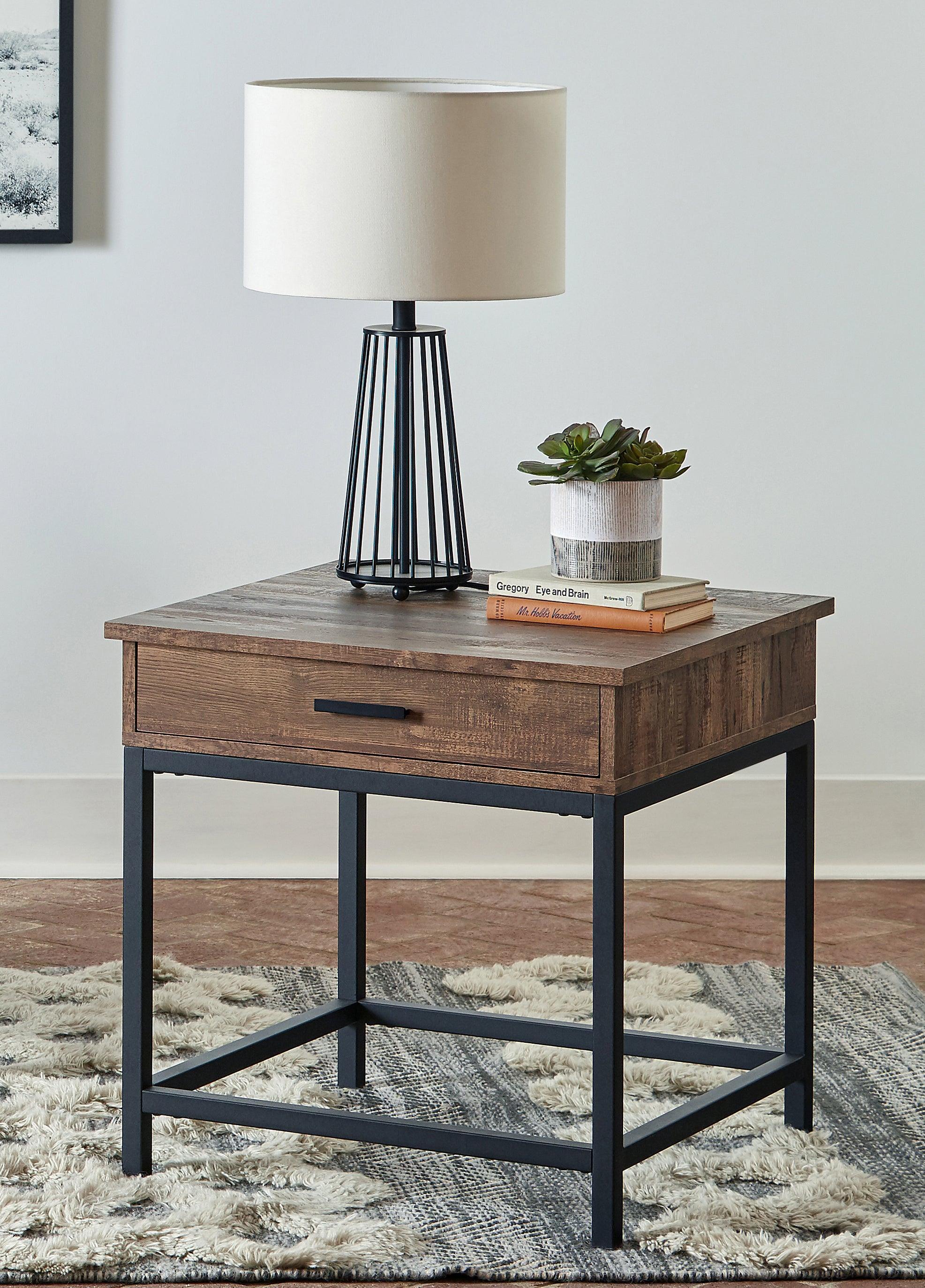 Byers Square 1 Drawer End Table Brown Oak Sandy Black - Image 2