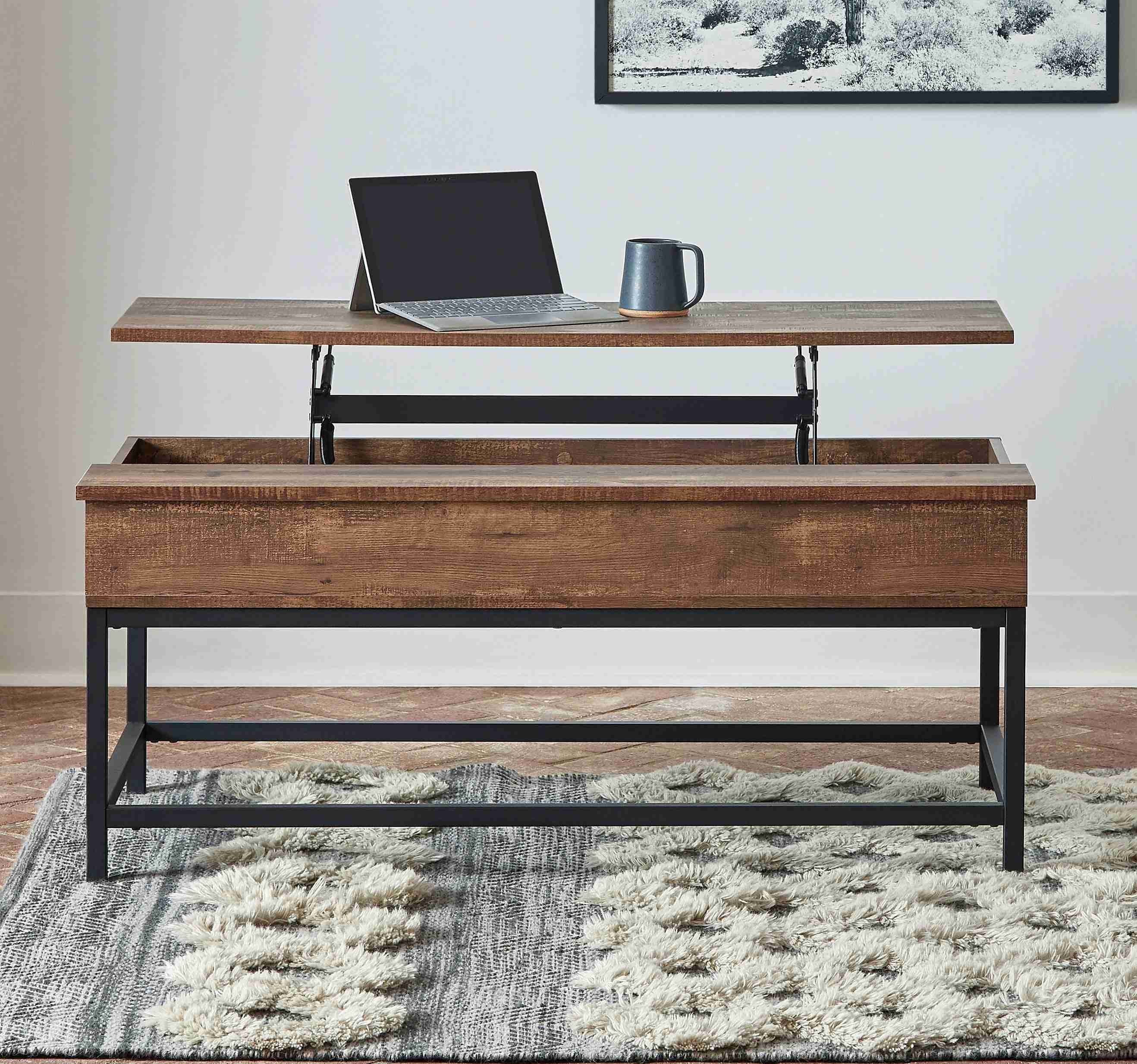 Byers Black Coffee Table With Hidden Storage Brown Oak Sandy - Image 2