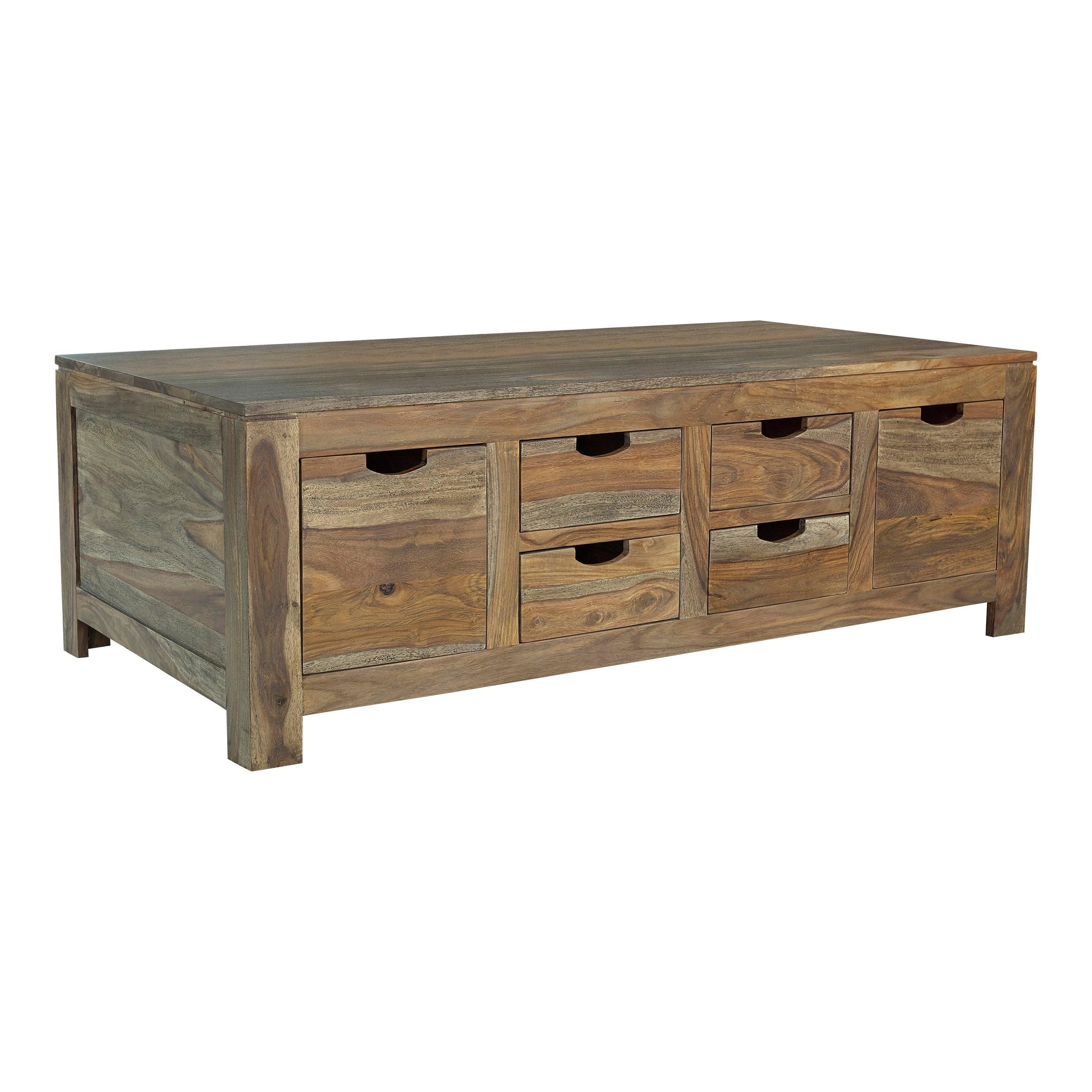 Esther 6 Drawer Storage Coffee Table Natural Sheesham - Image 2