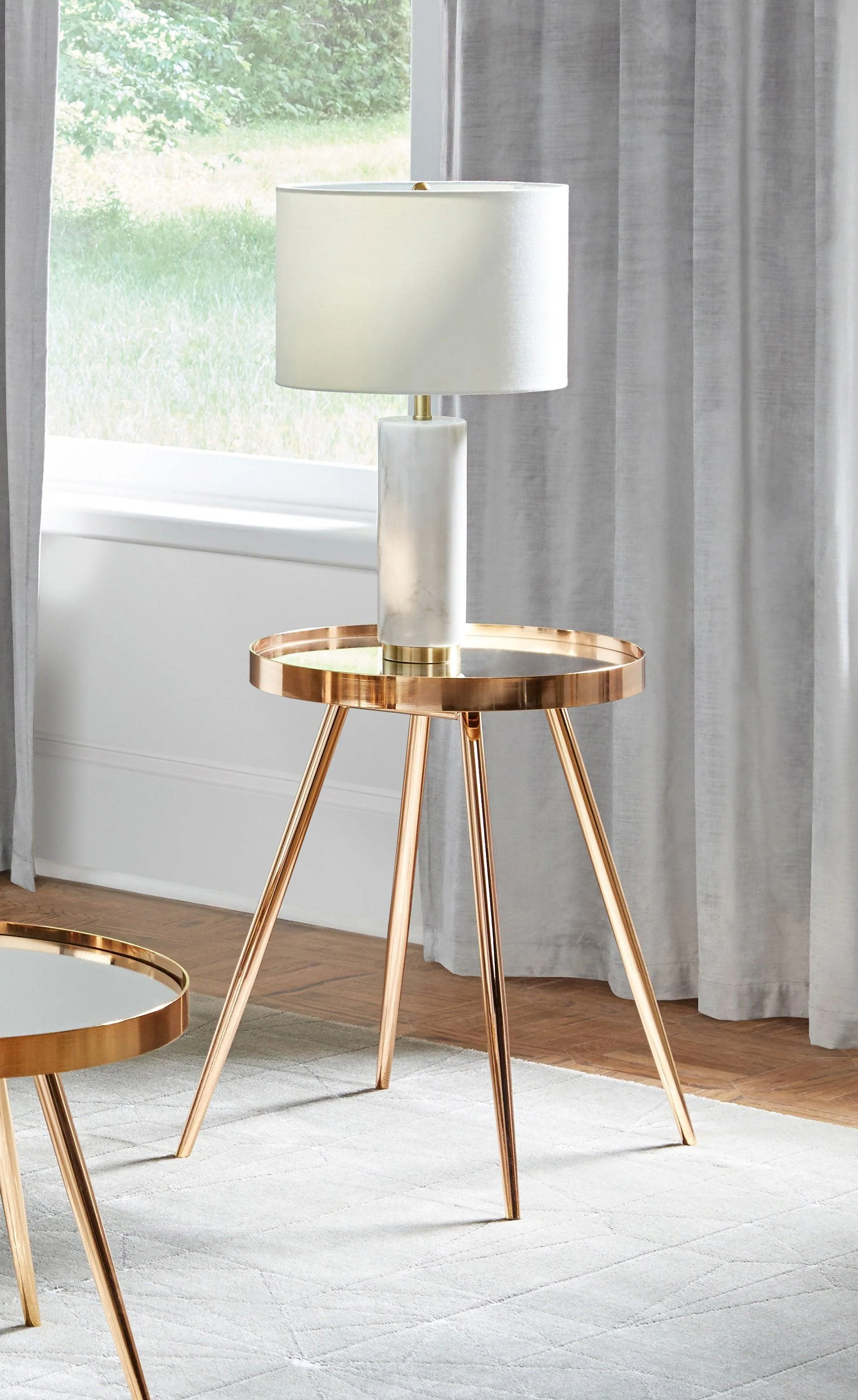 Kaelyn Round Mirror Top End Table Gold - Image 3