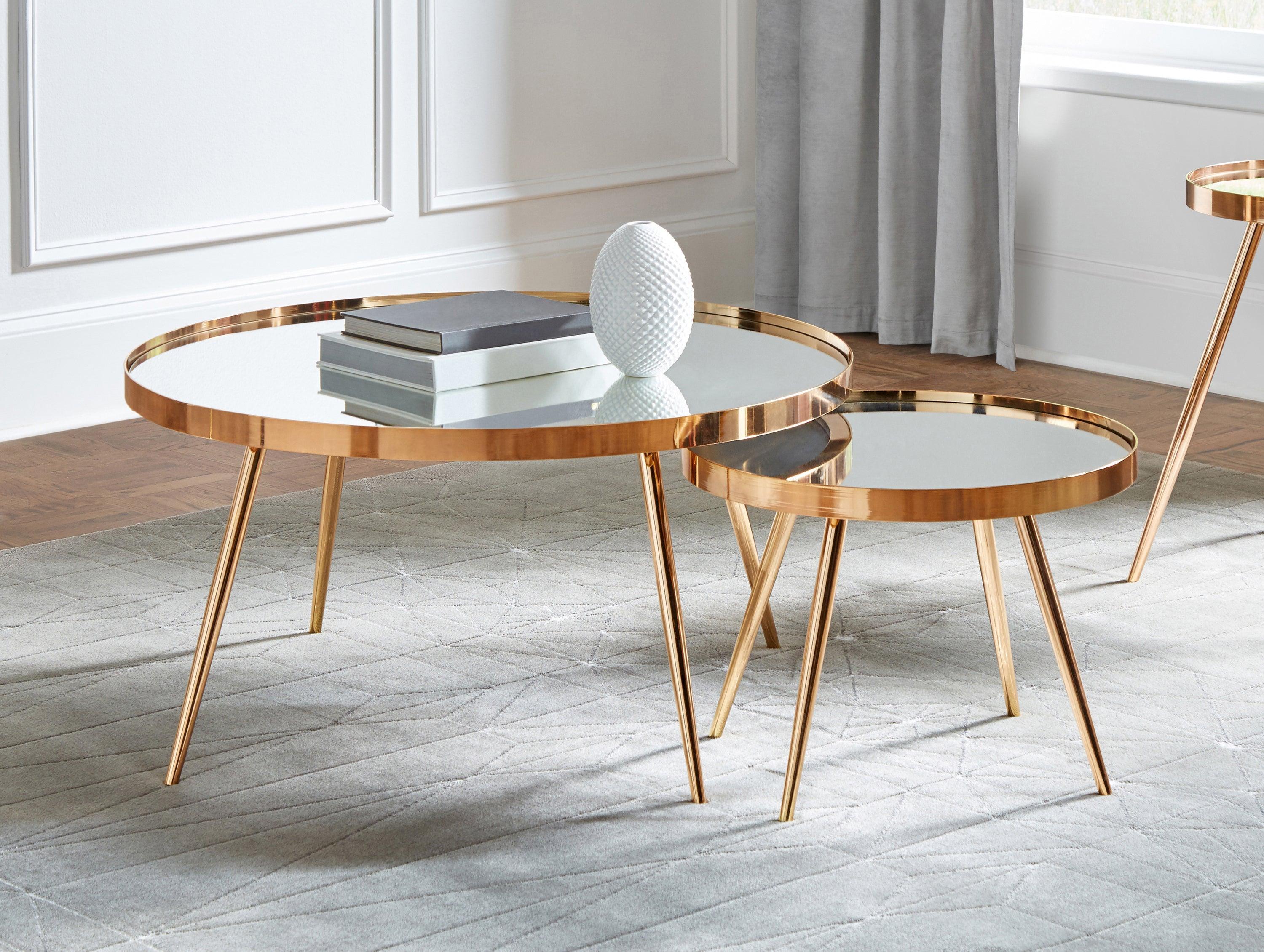 Kaelyn 2-Piece Mirror Top Nesting Coffee Table Gold - Image 2
