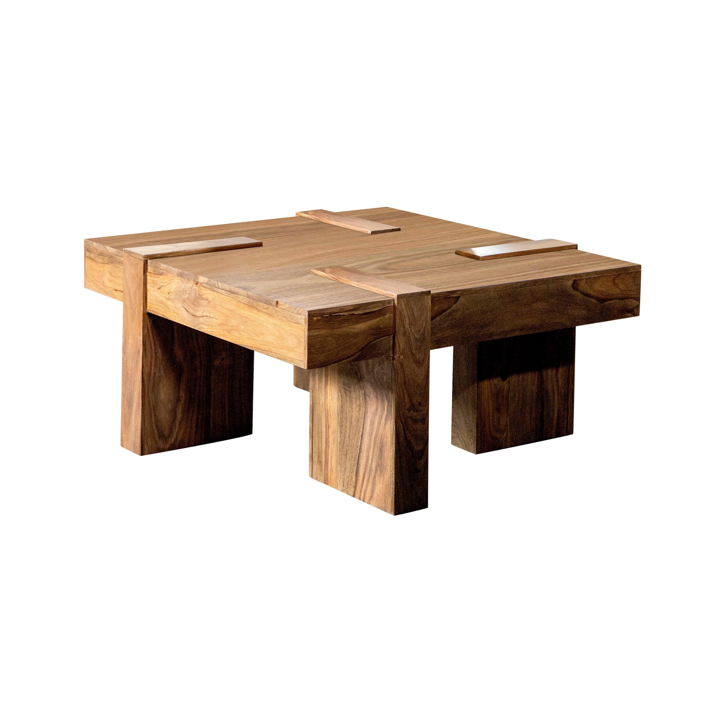 Skeet Wooden Square Coffee Table Natural Sheesham - Image 3
