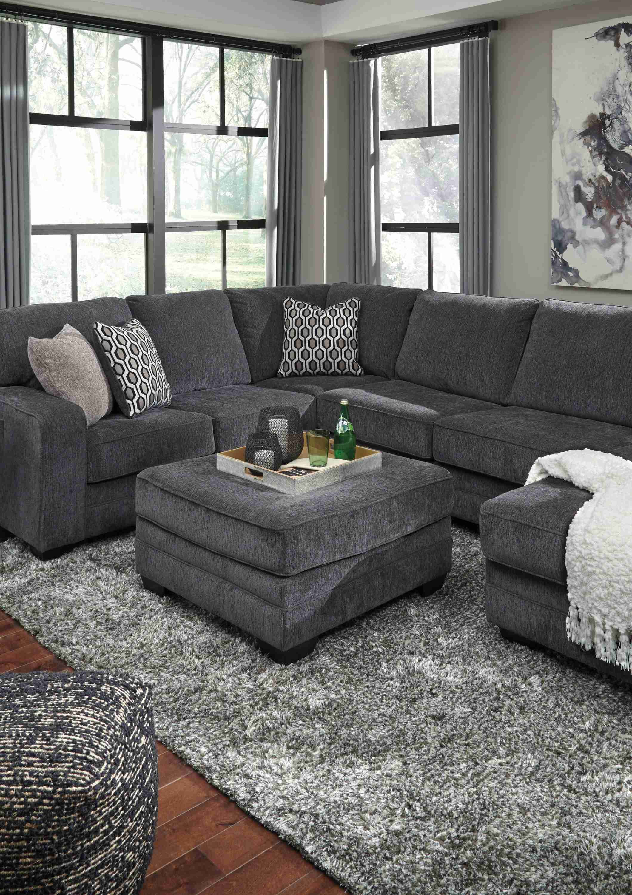 Tracling Slate Chenille Oversized Ottoman - Image 3