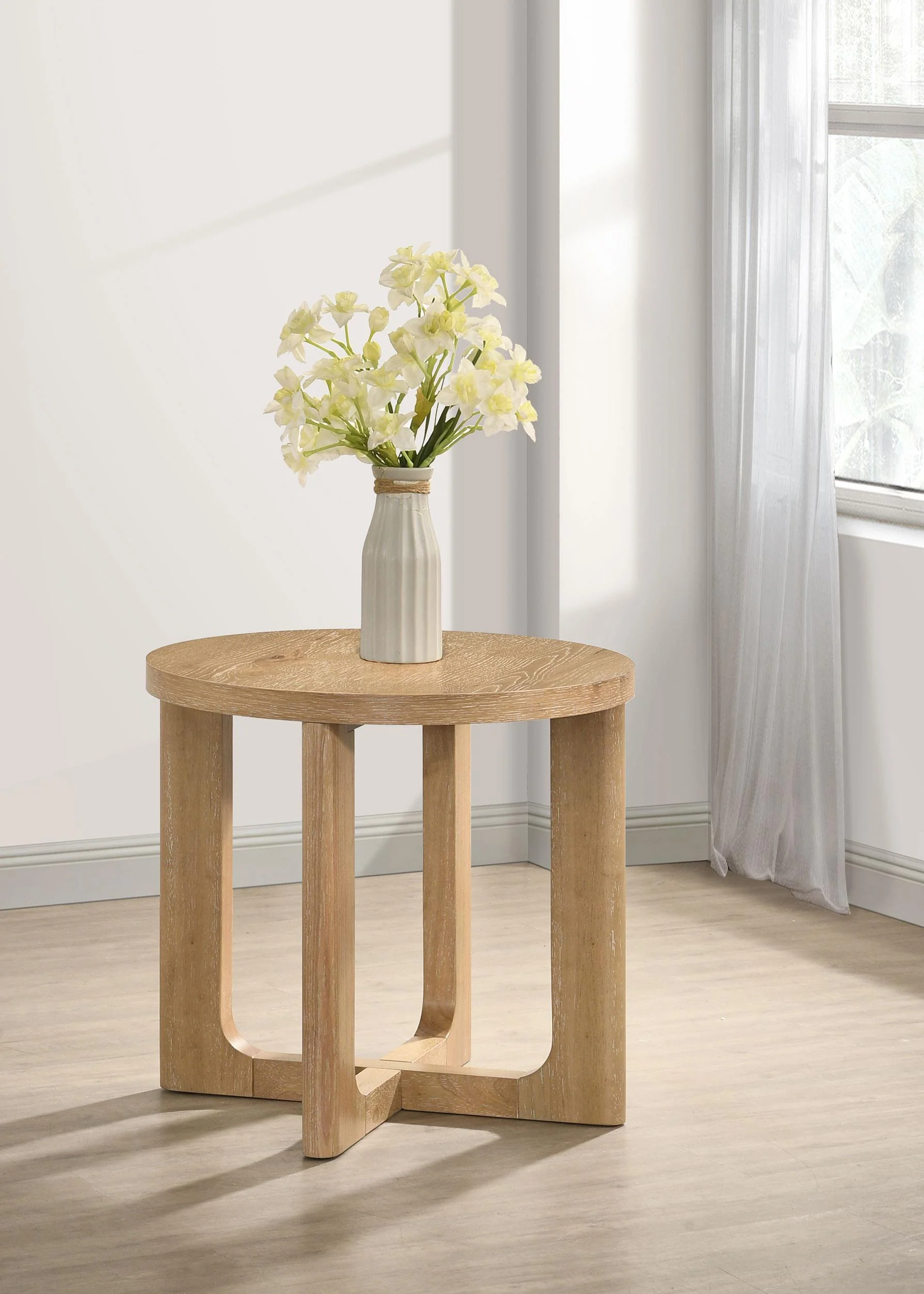 Kessler Round Sculptural Wood End Table Light Oak - Image 2