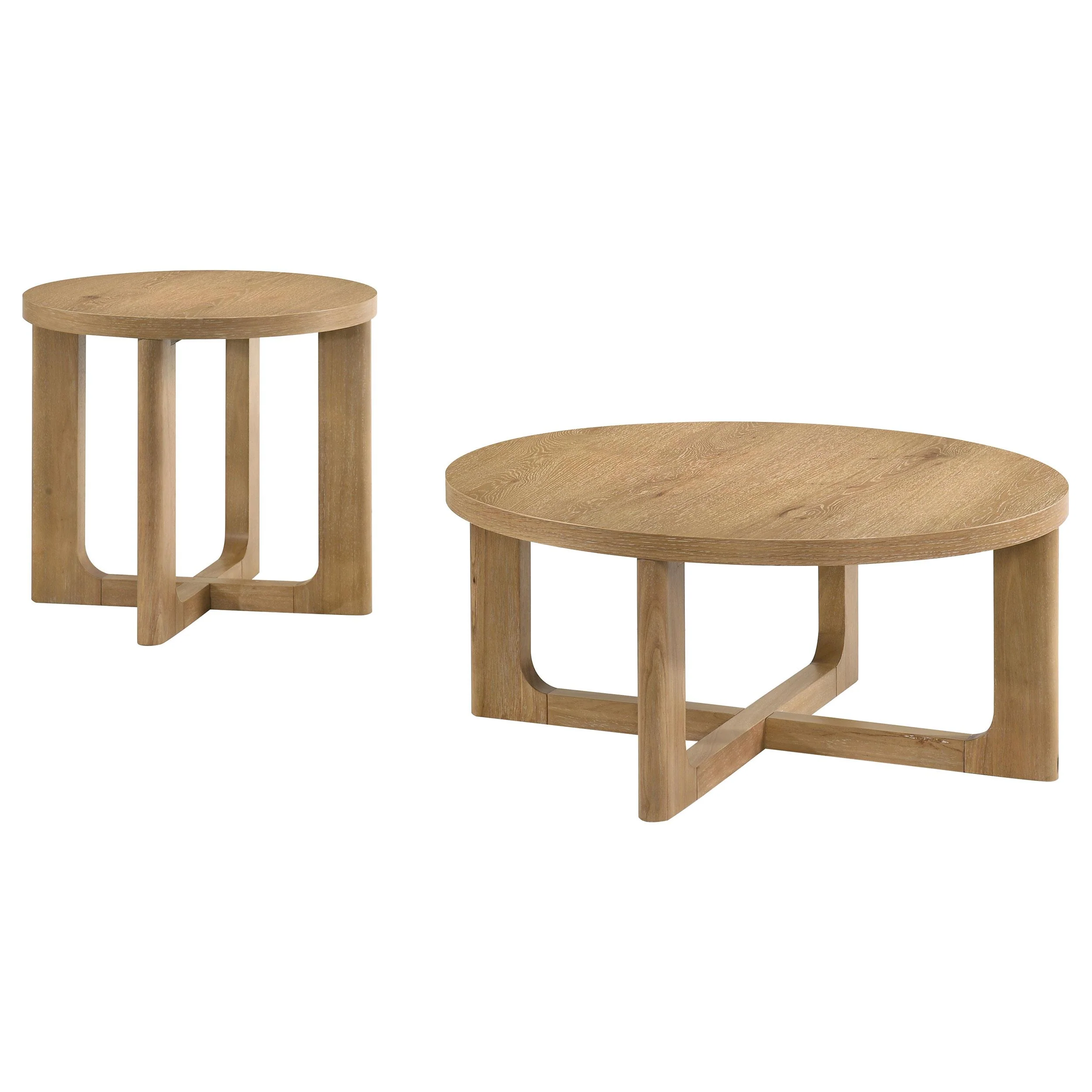 Kessler 2-piece Round Sculptural Wood Coffee Table Set Light Oak - Image 2