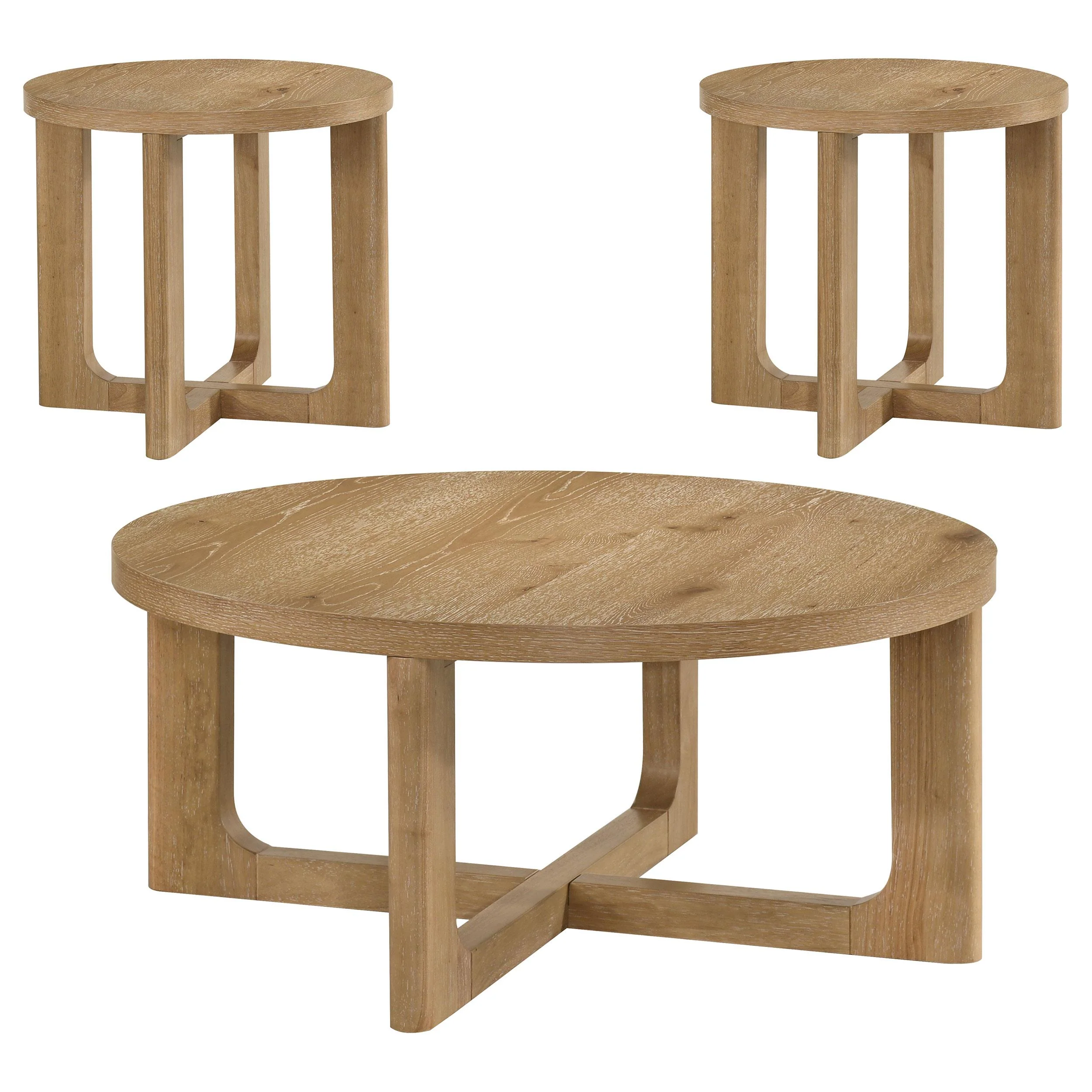 Kessler 3-piece Round Sculptural Wood Coffee Table Set Light Oak - Image 2