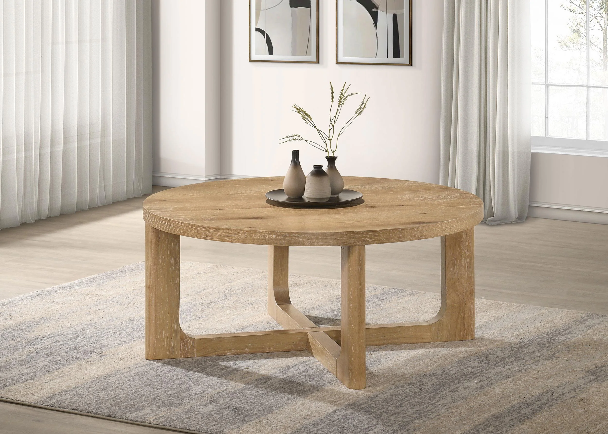 Kessler Round Sculptural Wood Coffee Table Light Oak - Image 2