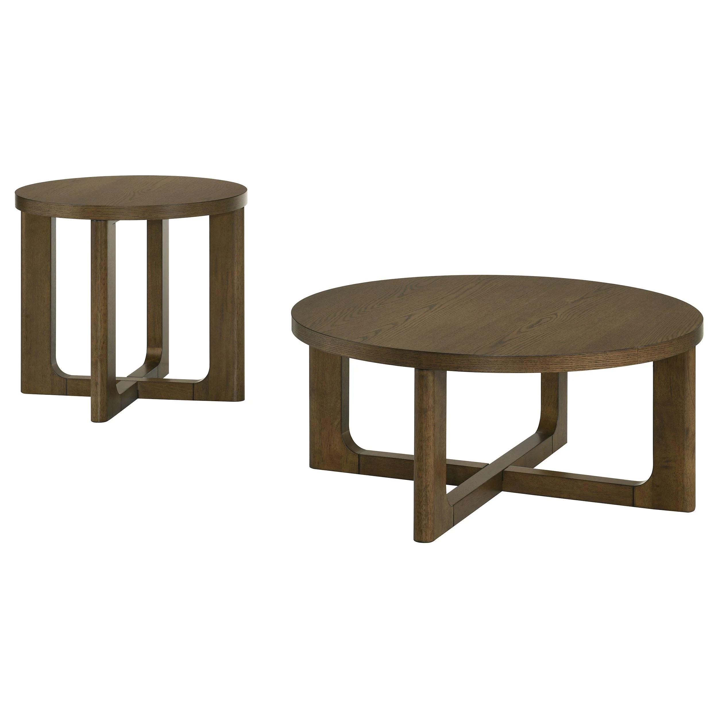 Kessler 2-piece Round Sculptural Wood Coffee Table Set Brown - Image 2
