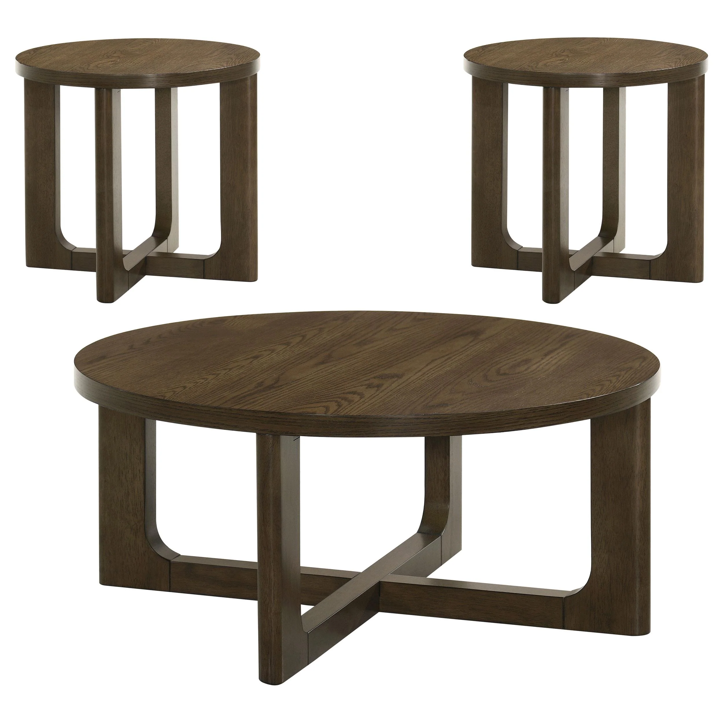 Kessler 3-piece Round Sculptural Wood Coffee Table Set Brown - Image 2