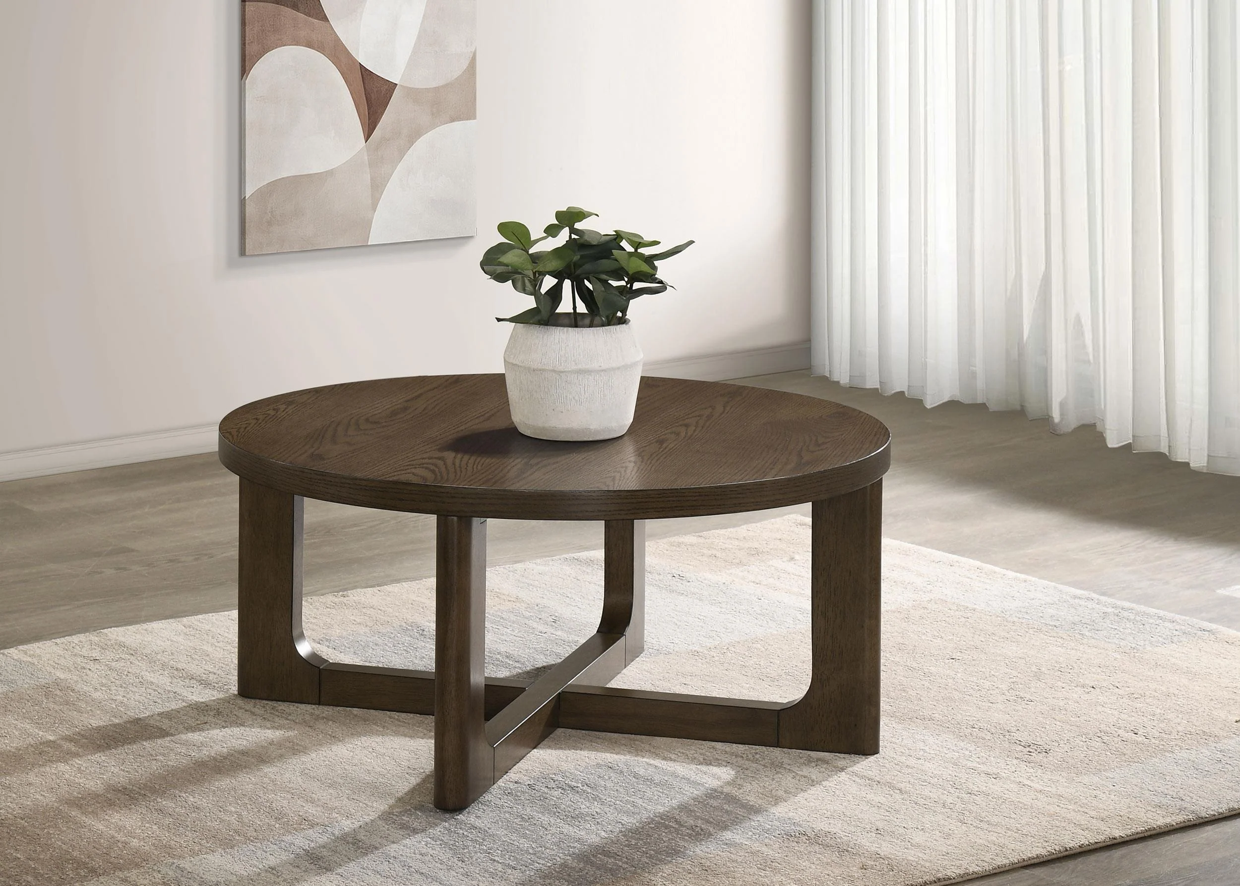 Kessler Round Sculptural Wood Coffee Table Brown - Image 2
