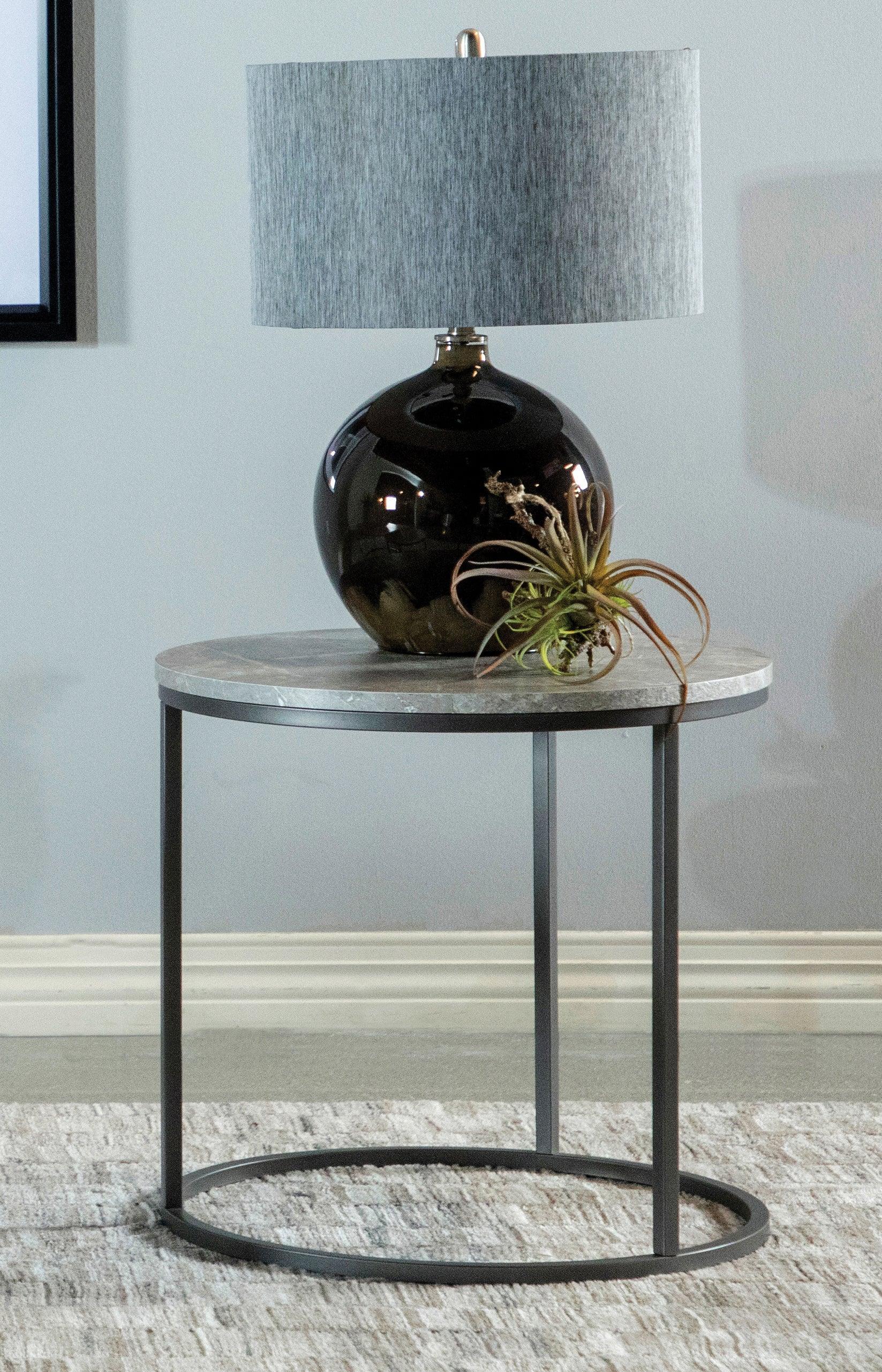 Lainey Faux Marble Round Top End Table Gray Gunmetal - Image 2