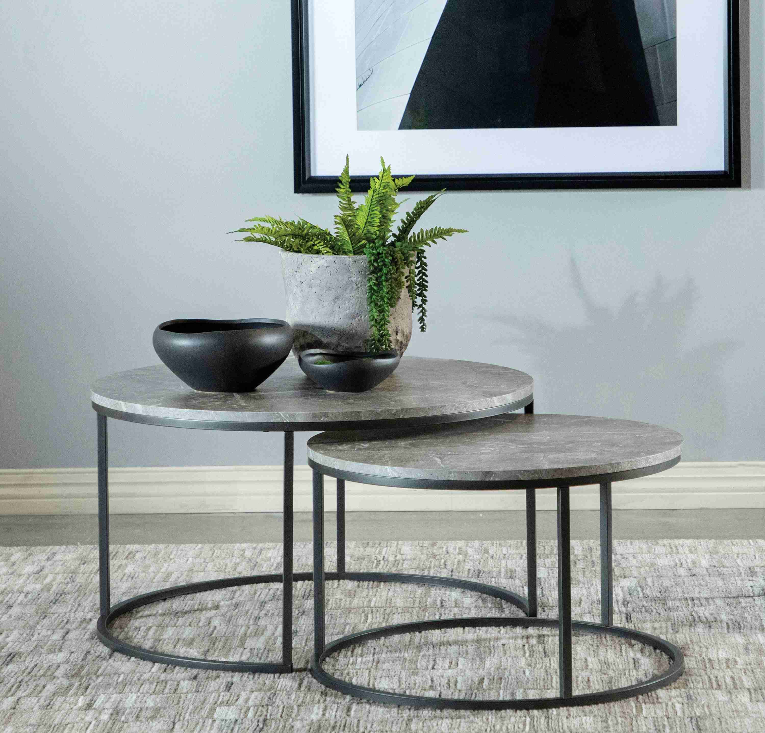 Lainey Round 2-Piece Nesting Coffee Table Gray Gunmetal - Image 2