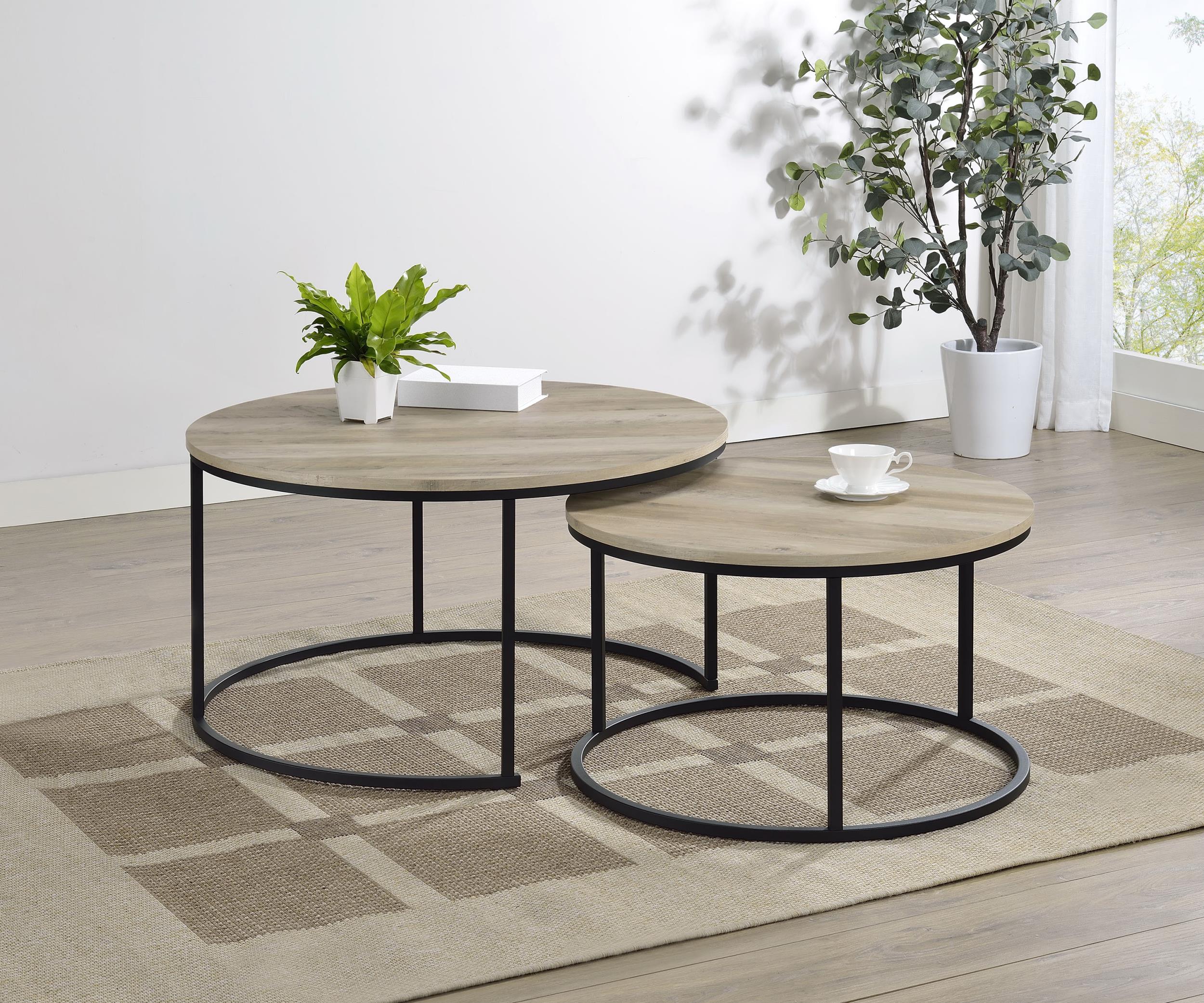 Lainey 2-piece Round Nesting Coffee Table Distressed Pine - Image 2