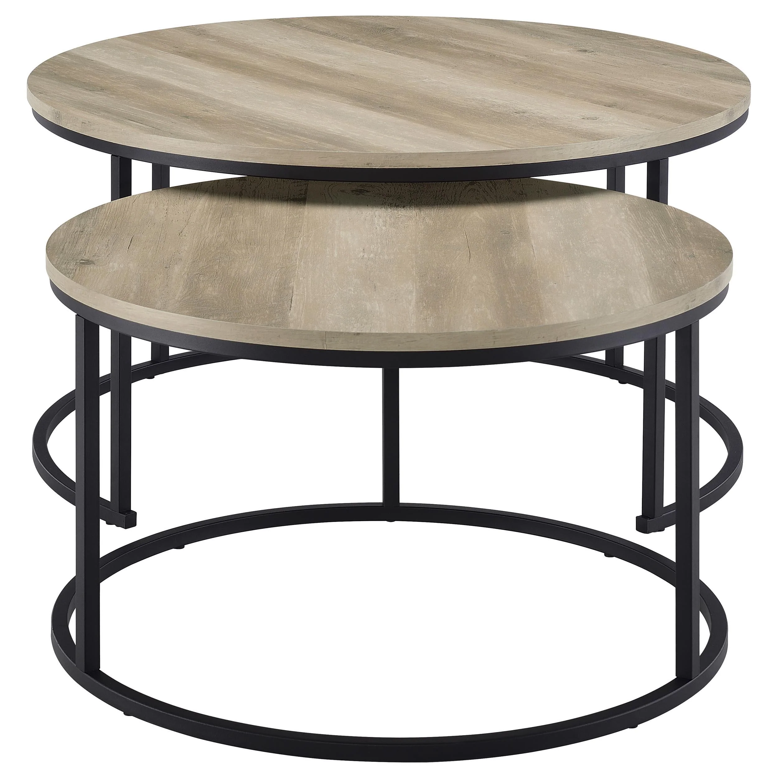 Lainey 2-piece Round Nesting Coffee Table Distressed Pine - Image 3