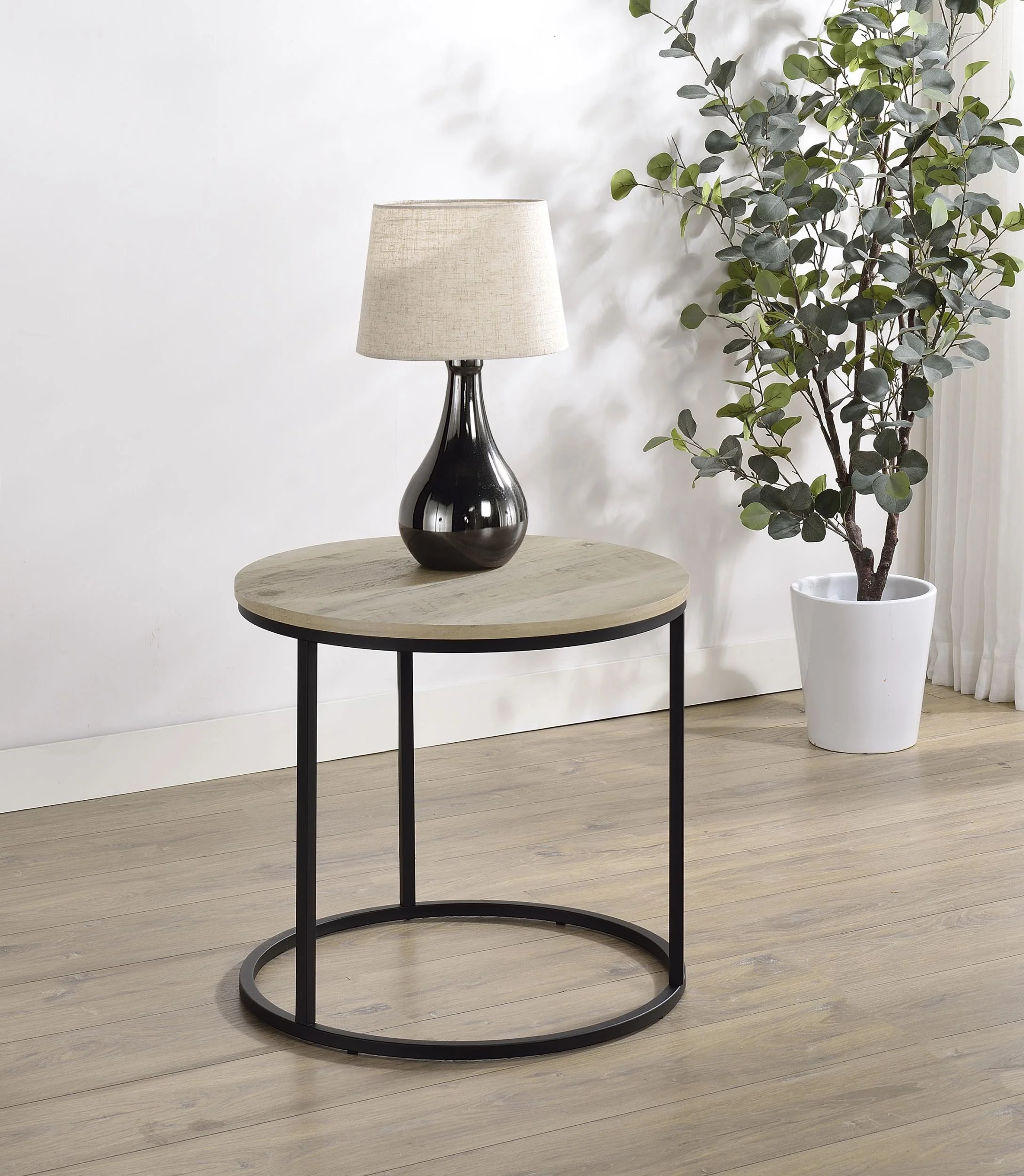 Lainey Round Occasional Side End Table Distressed Pine - Image 2