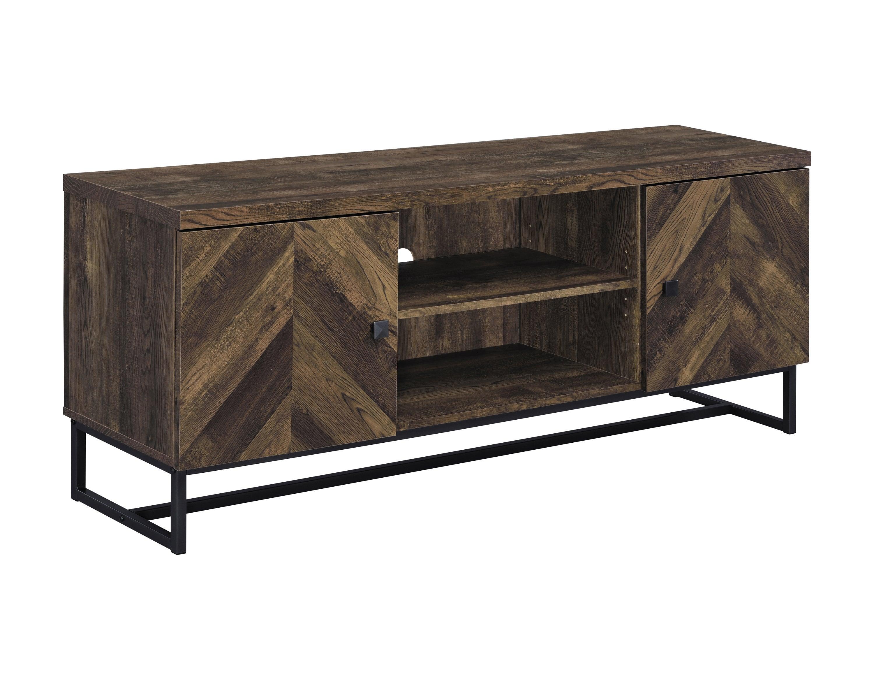 Myles 2 Door TV Console With Adjustable Shelves Rustic Oak Herringbone - Image 2