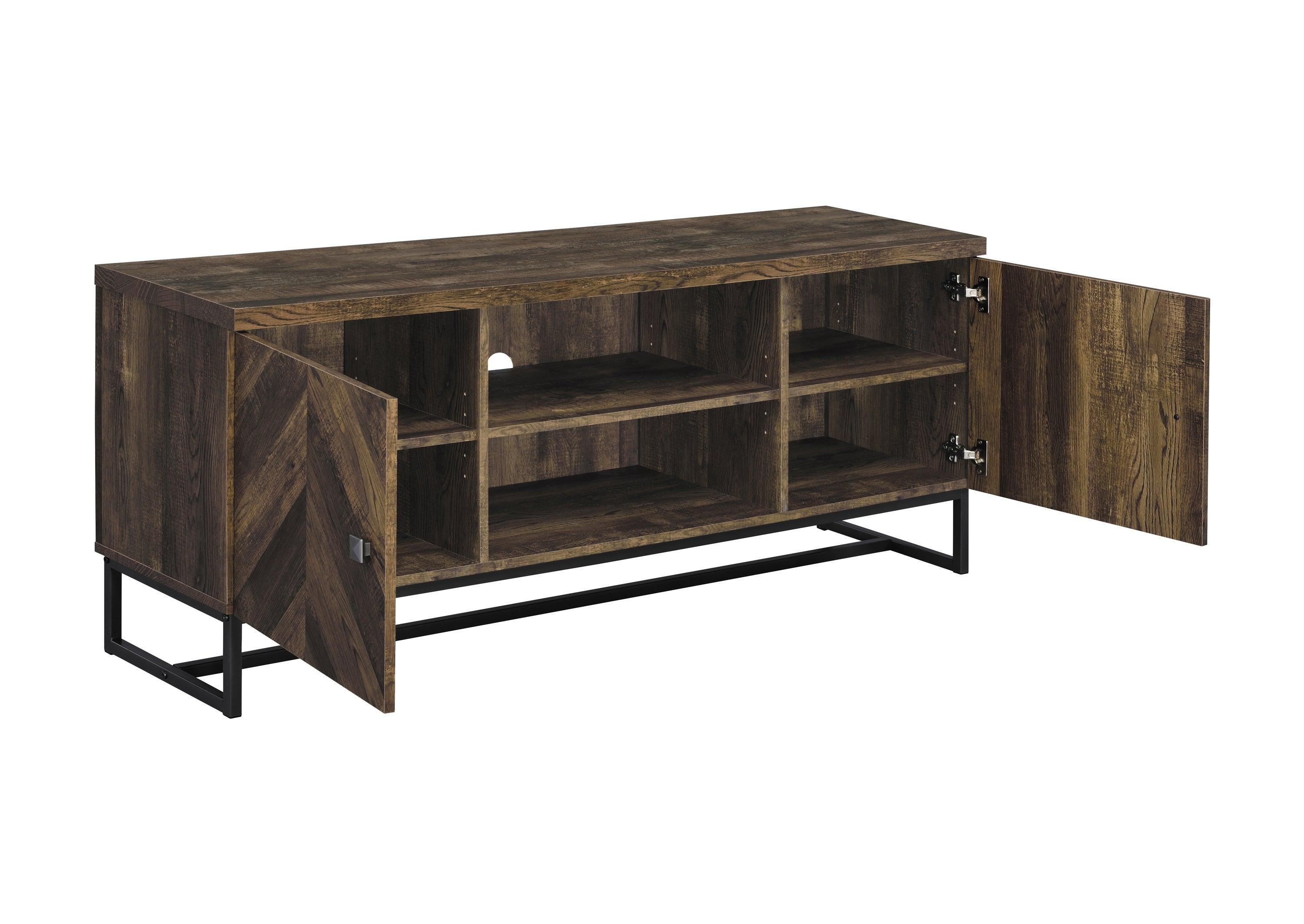Myles 2 Door TV Console With Adjustable Shelves Rustic Oak Herringbone - Image 3