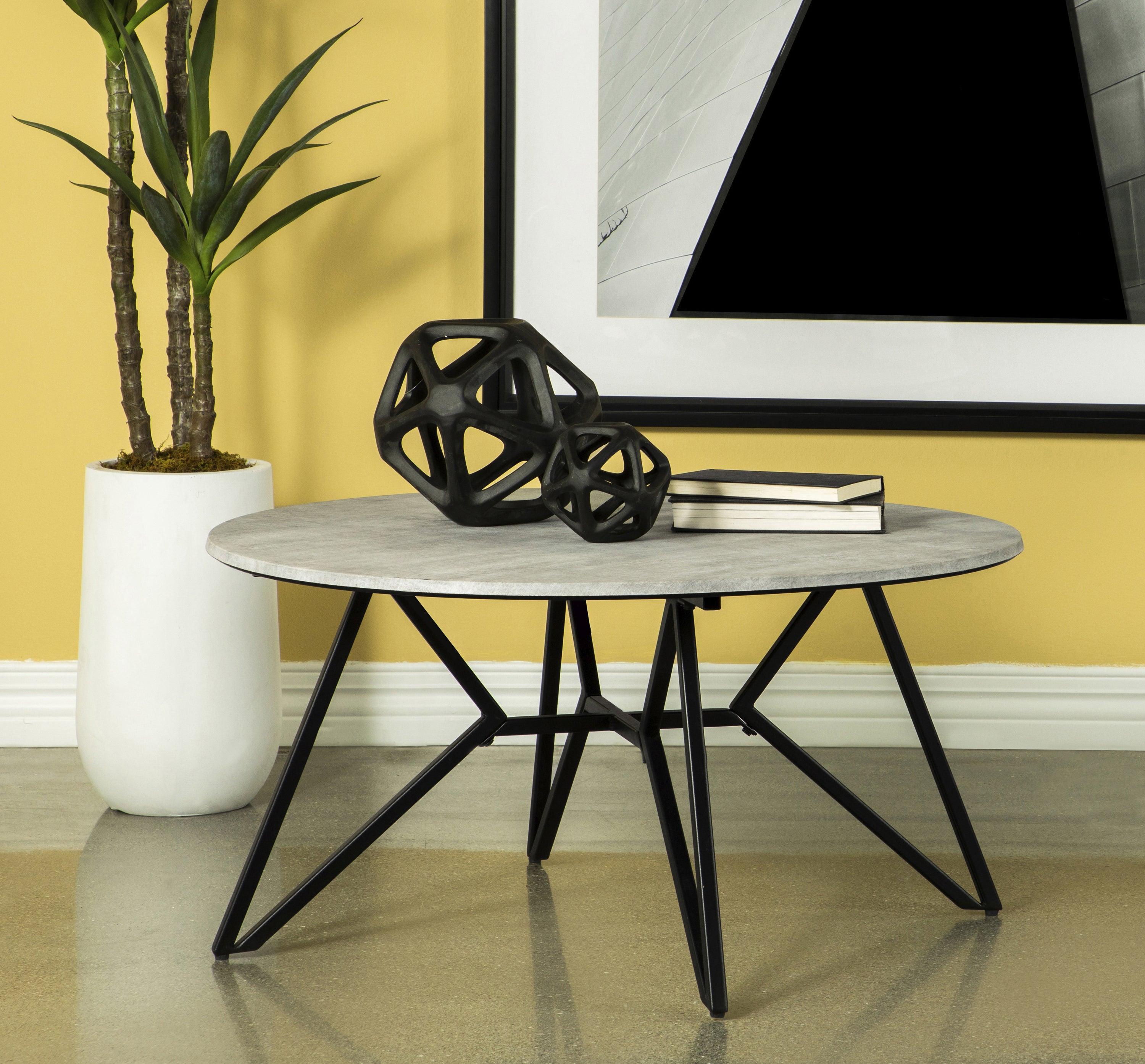 Hadi Round Coffee Table With Hairpin Legs Cement Gunmetal - Image 2