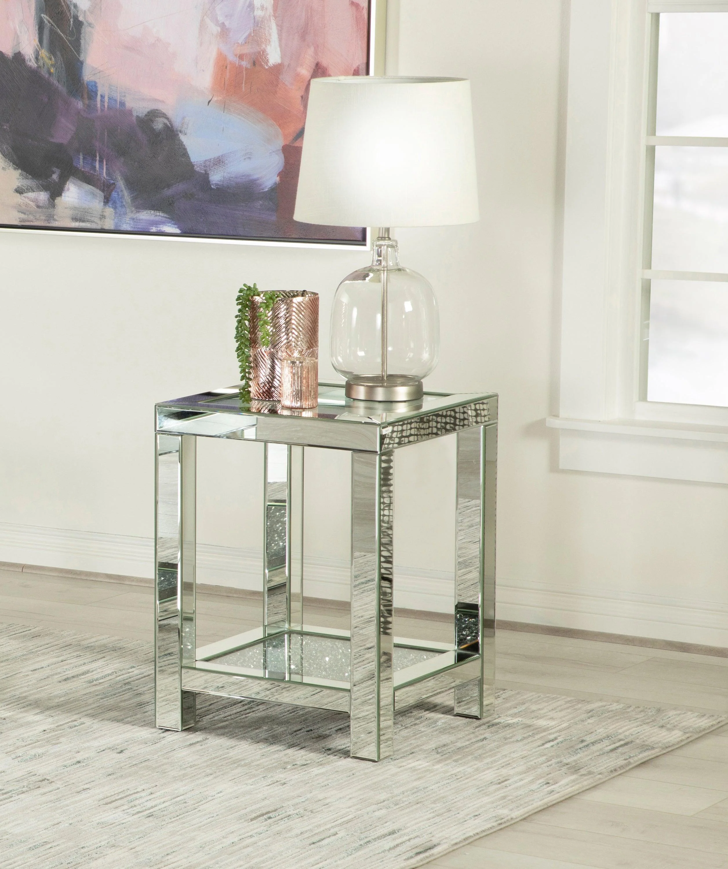 Mozzi Square End Table With Glass Top Mirror - Image 2