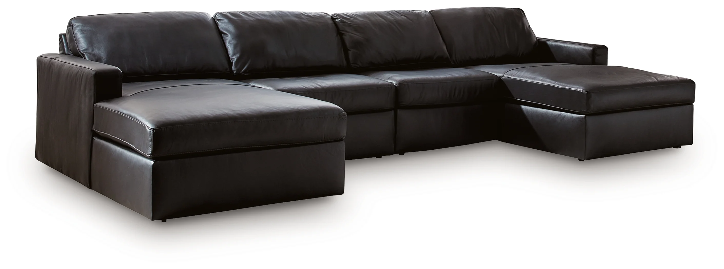 Modmax II Black Leather 4-Piece Double Chaise Sectional - Image 2