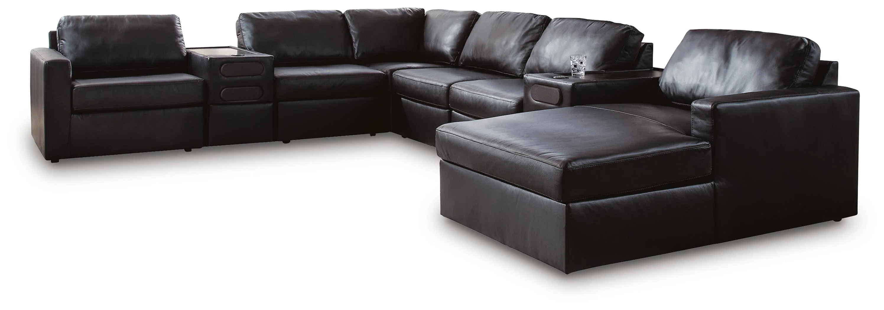 Modmax II Black Leather 8-Piece Sectional with Chaise and Audio Consoles - Image 2