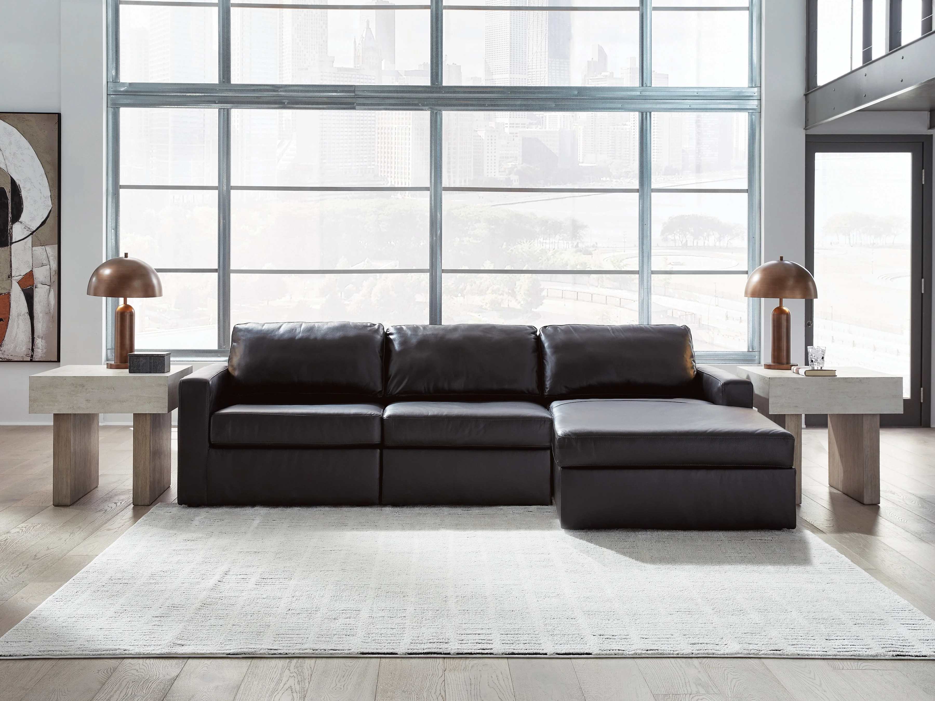 Modmax II Black Leather 3-Piece Sectional Sofa Chaise - Image 2