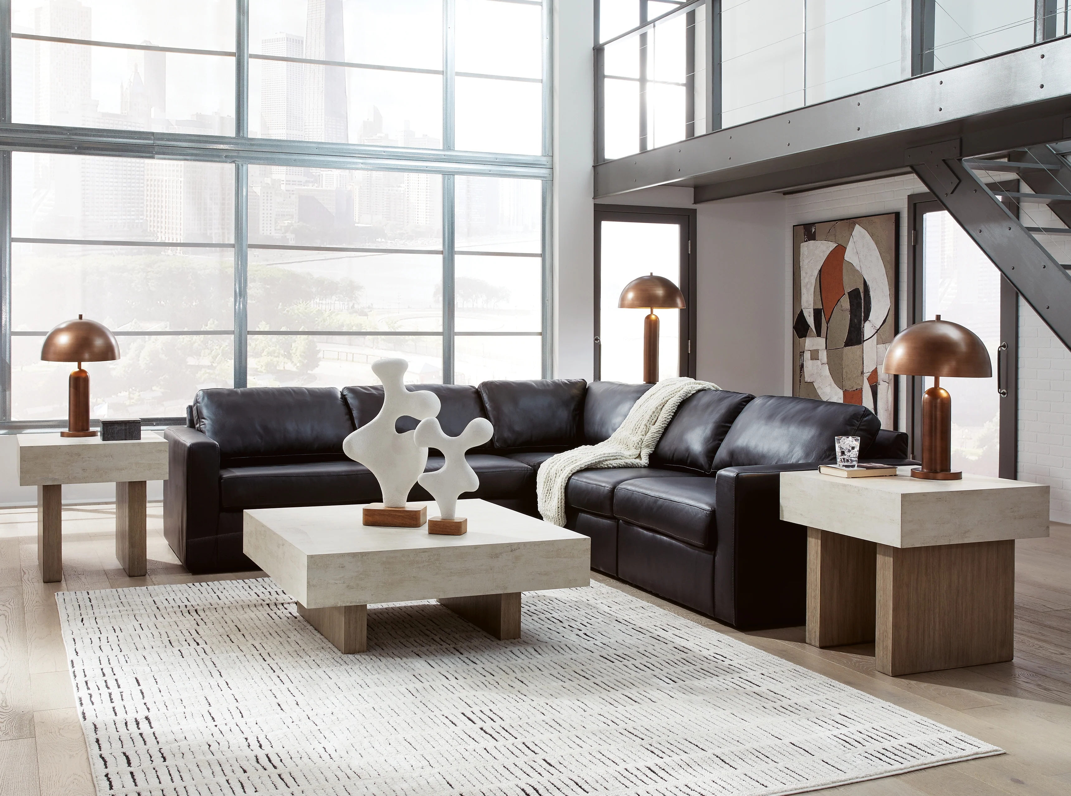 Modmax II Black Leather 5-Piece Sectional - Image 3