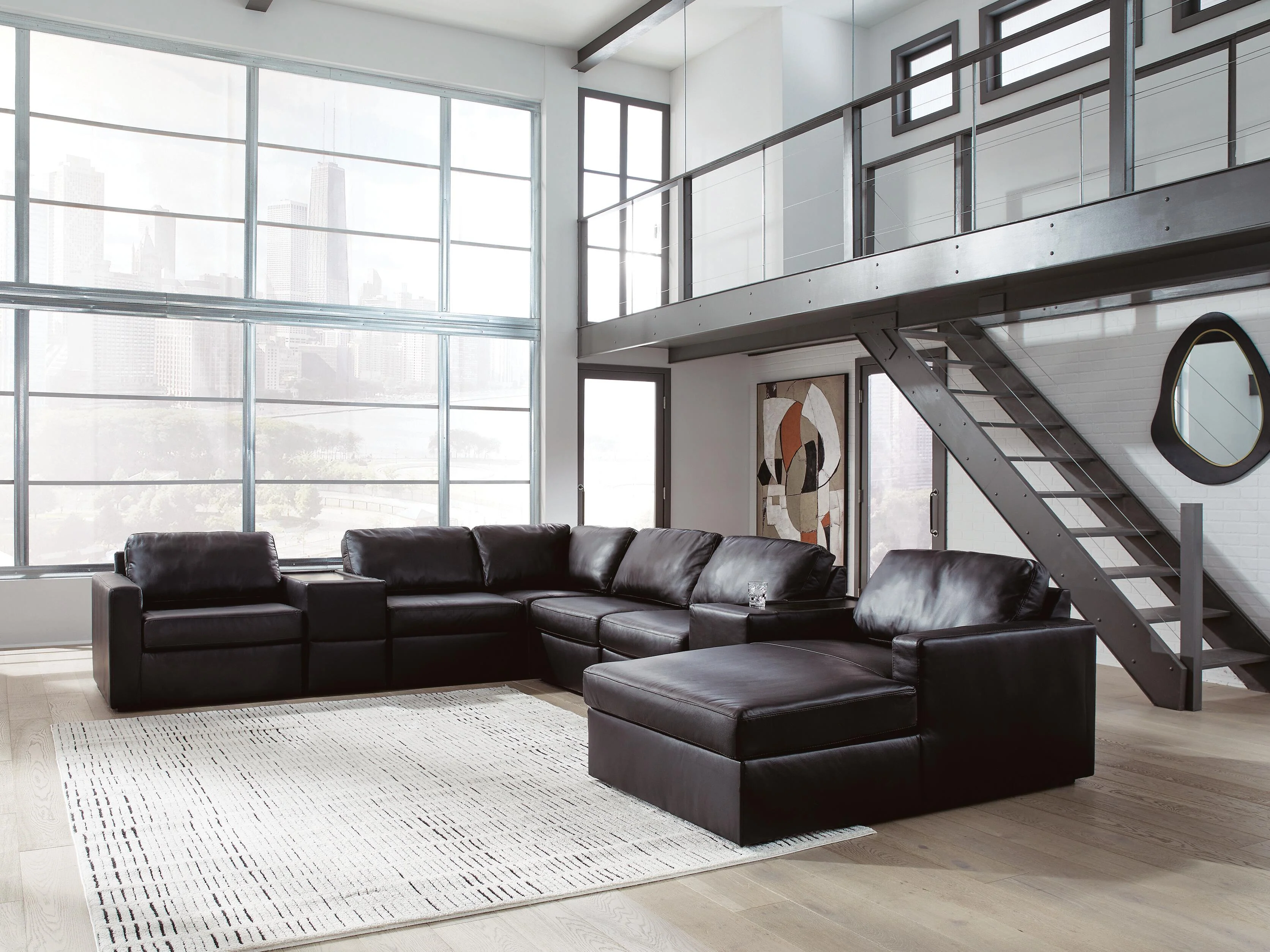 Modmax II Black Leather 8-Piece Sectional with Chaise and Storage Consoles - Image 3